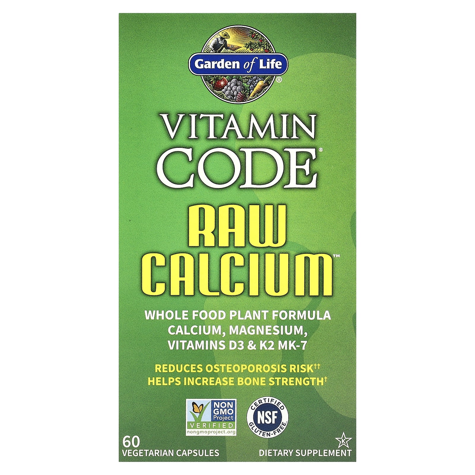 Garden of Life RAW Calcium Vitamin D3 K2 MK-7 60 Capsules - Image 1
