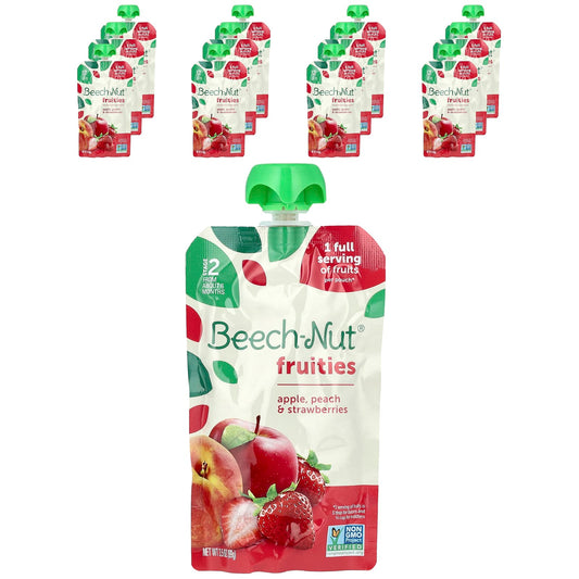Beech-Nut Fruities Stage 2 Baby Food, 12 Pouches, Apple Peach & Strawberries - Image 1