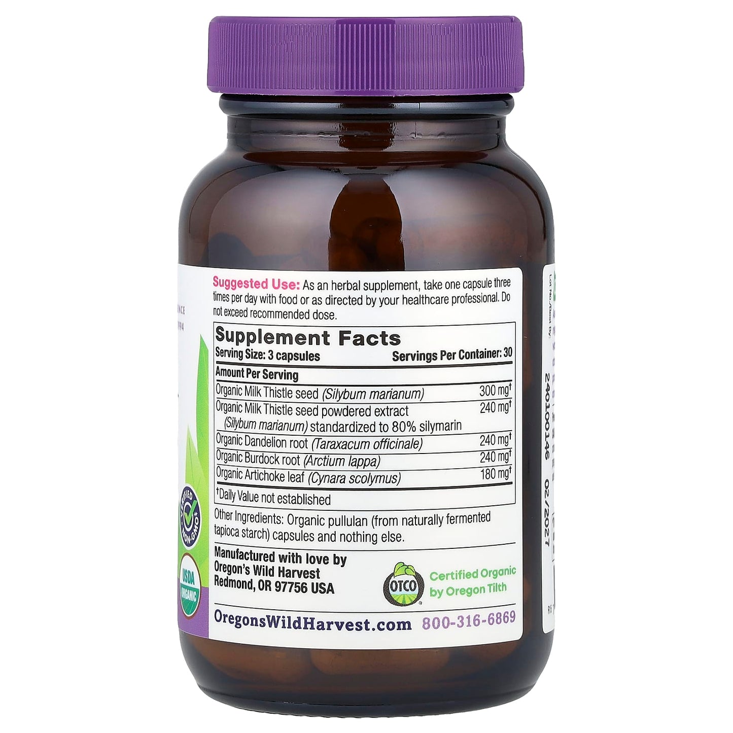 Oregon's Wild Harvest, Organic Milk Thistle Dandelion, 90 Organic Vegan Capsules - Image 2