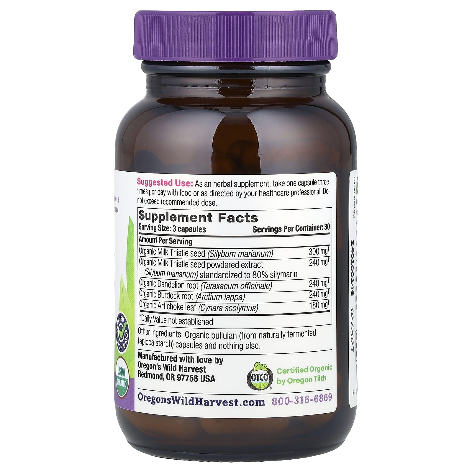 Oregon's Wild Harvest, Organic Milk Thistle Dandelion, 90 Organic Vegan Capsules - Image 2