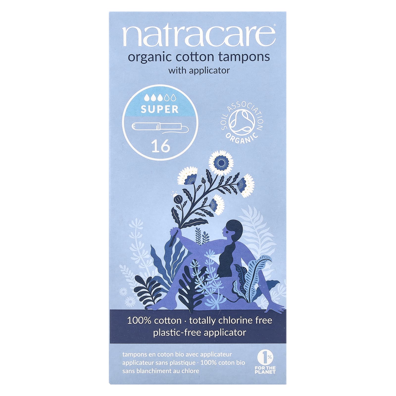 Natracare, Organic Cotton Tampons with Applicator, Super, 16 Tampons - Image 1