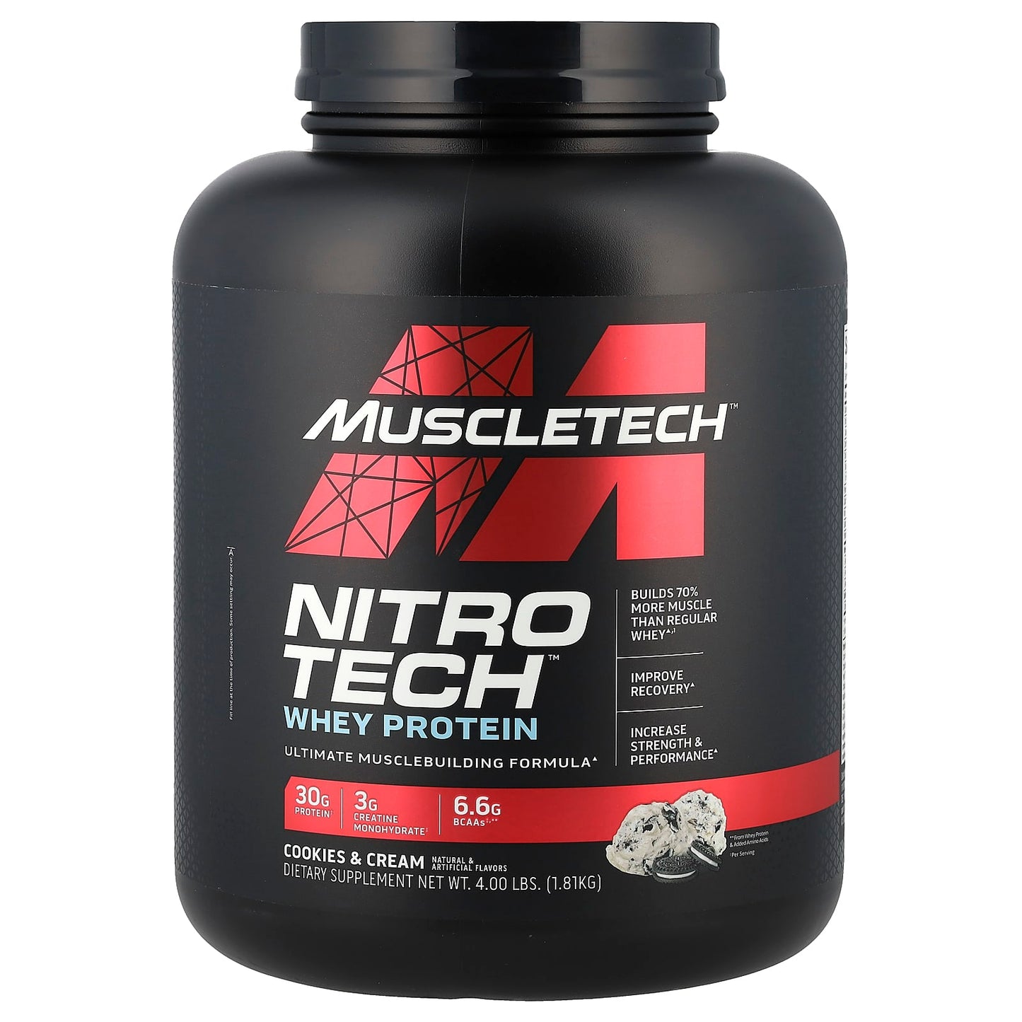 MuscleTech, Nitro-Tech™ Whey Protein, Cookies and Cream, 4 lbs (1.81 kg) - Image 1