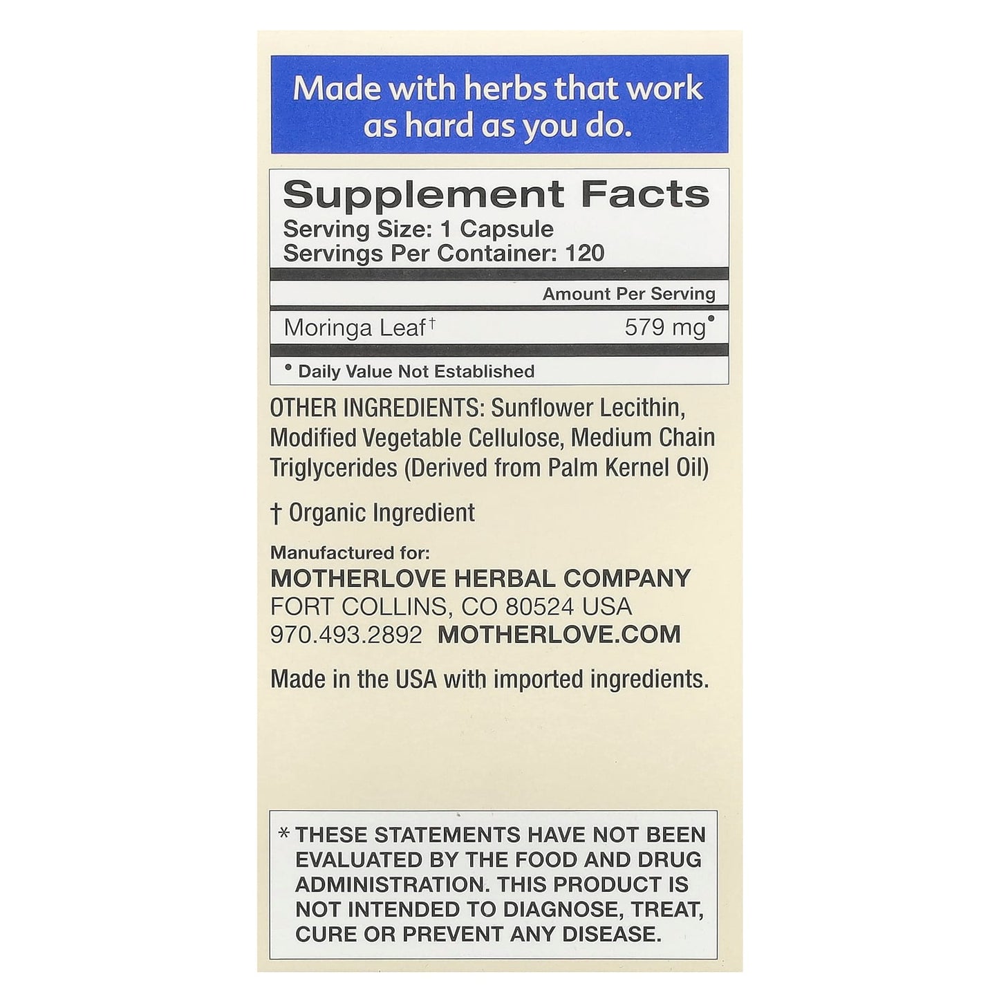 Motherlove, Breastfeeding, Moringa, 120 Liquid Capsules (579 mg per Capsule) - Image 2