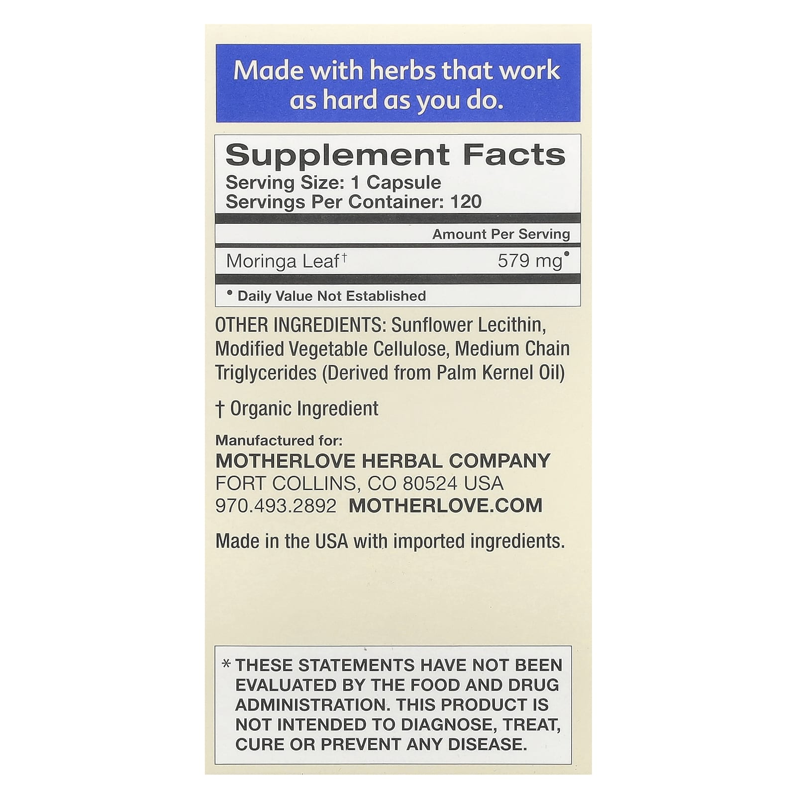Motherlove, Breastfeeding, Moringa, 120 Liquid Capsules (579 mg per Capsule) - Image 2