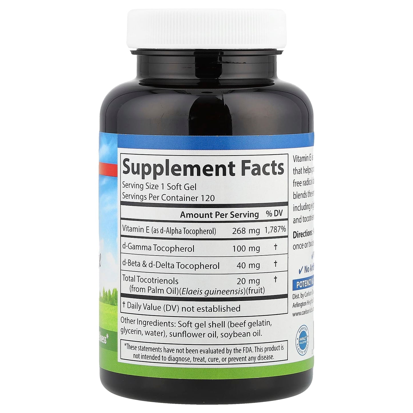 Carlson E-Gems Elite Vitamin E with Tocopherols & Tocotrienols, 120 Soft Gels - Image 2