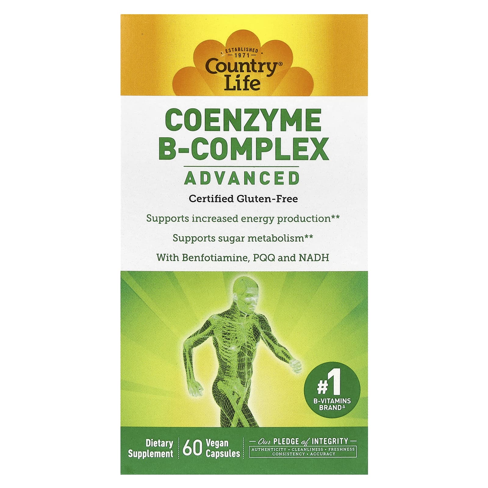 Country Life Coenzyme B-Complex, Advanced, 60 Vegan Capsules - Boost Energy & Metabolism - Image 1