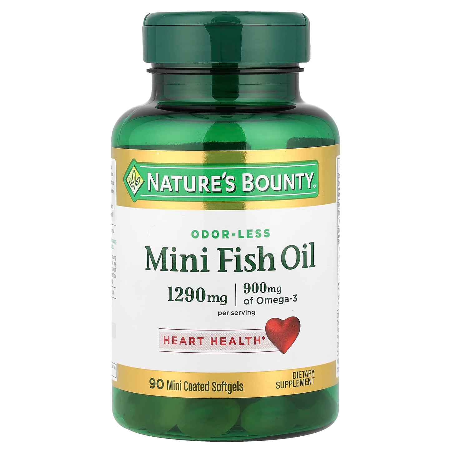 Nature's Bounty, Mini Fish Oil, Odor-Less, 90 Mini Coated Softgels (645 mg per Softgel) - Image 1