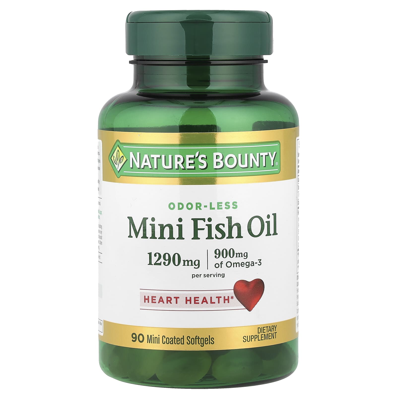 Nature's Bounty, Mini Fish Oil, Odor-Less, 90 Mini Coated Softgels (645 mg per Softgel) - Image 1