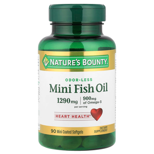 Nature's Bounty, Mini Fish Oil, Odor-Less, 90 Mini Coated Softgels (645 mg per Softgel) - Image 1