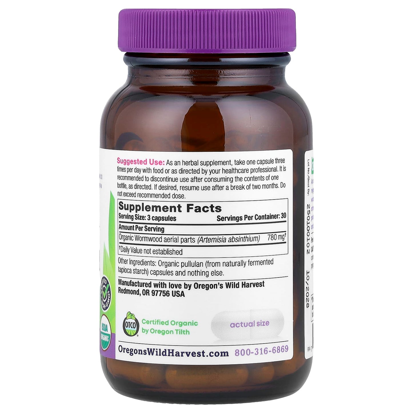 Oregon's Wild Harvest, Organic Wormwood, 90 Organic Vegan Capsules (260 mg per Capsule) - Image 2