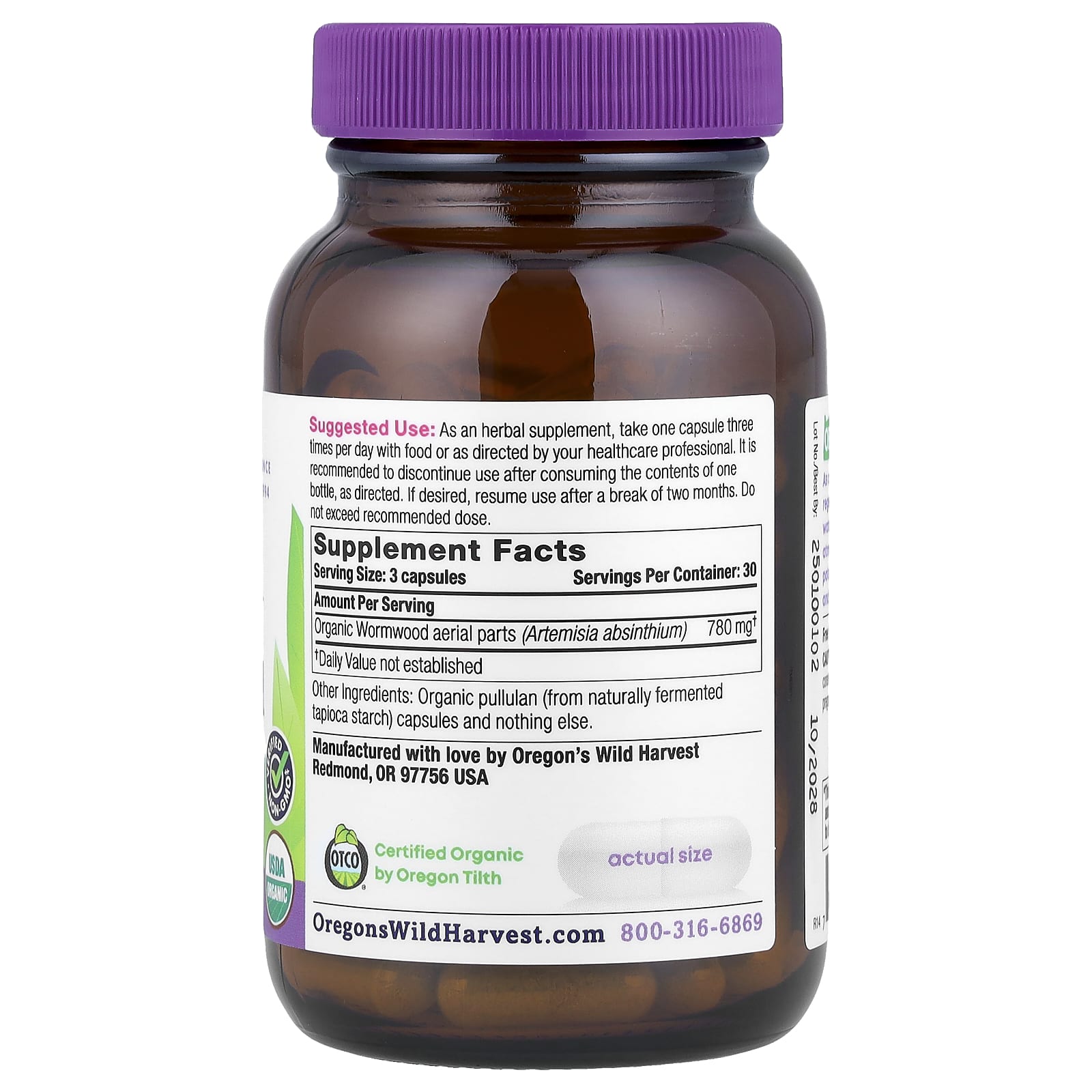 Oregon's Wild Harvest, Organic Wormwood, 90 Organic Vegan Capsules (260 mg per Capsule) - Image 2