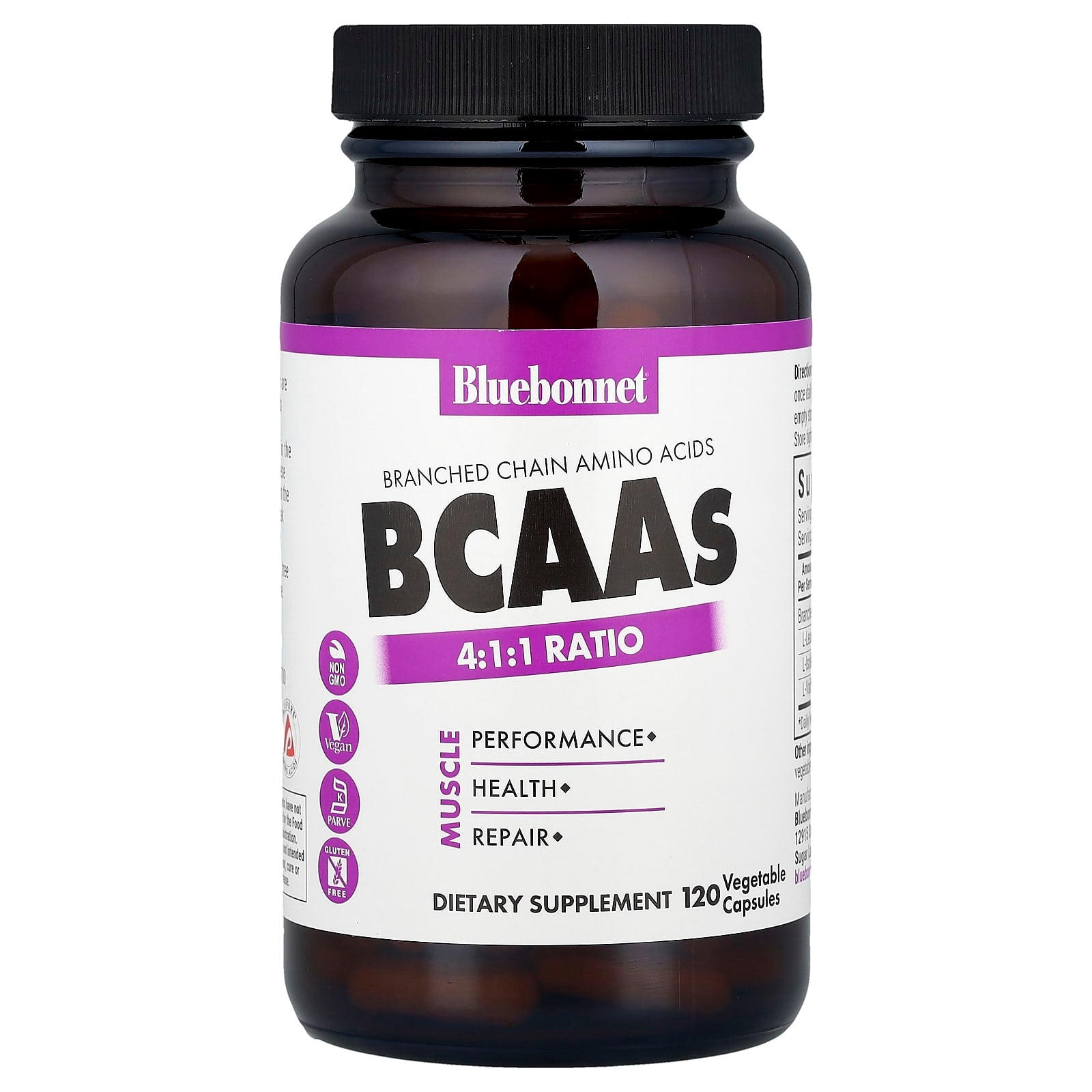 Bluebonnet Nutrition BCAA Supplement, 4:1:1 Ratio, 120 Veggie Capsules - Image 1