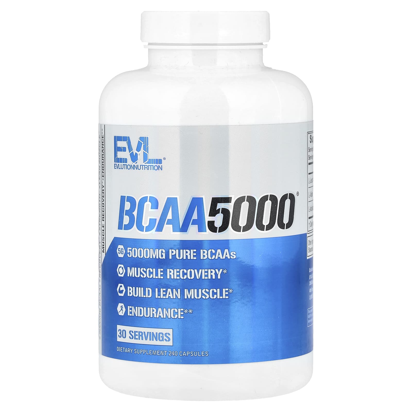 EVLution Nutrition BCAA5000 Muscle Recovery & Lean Muscle Building Capsules - Image 1