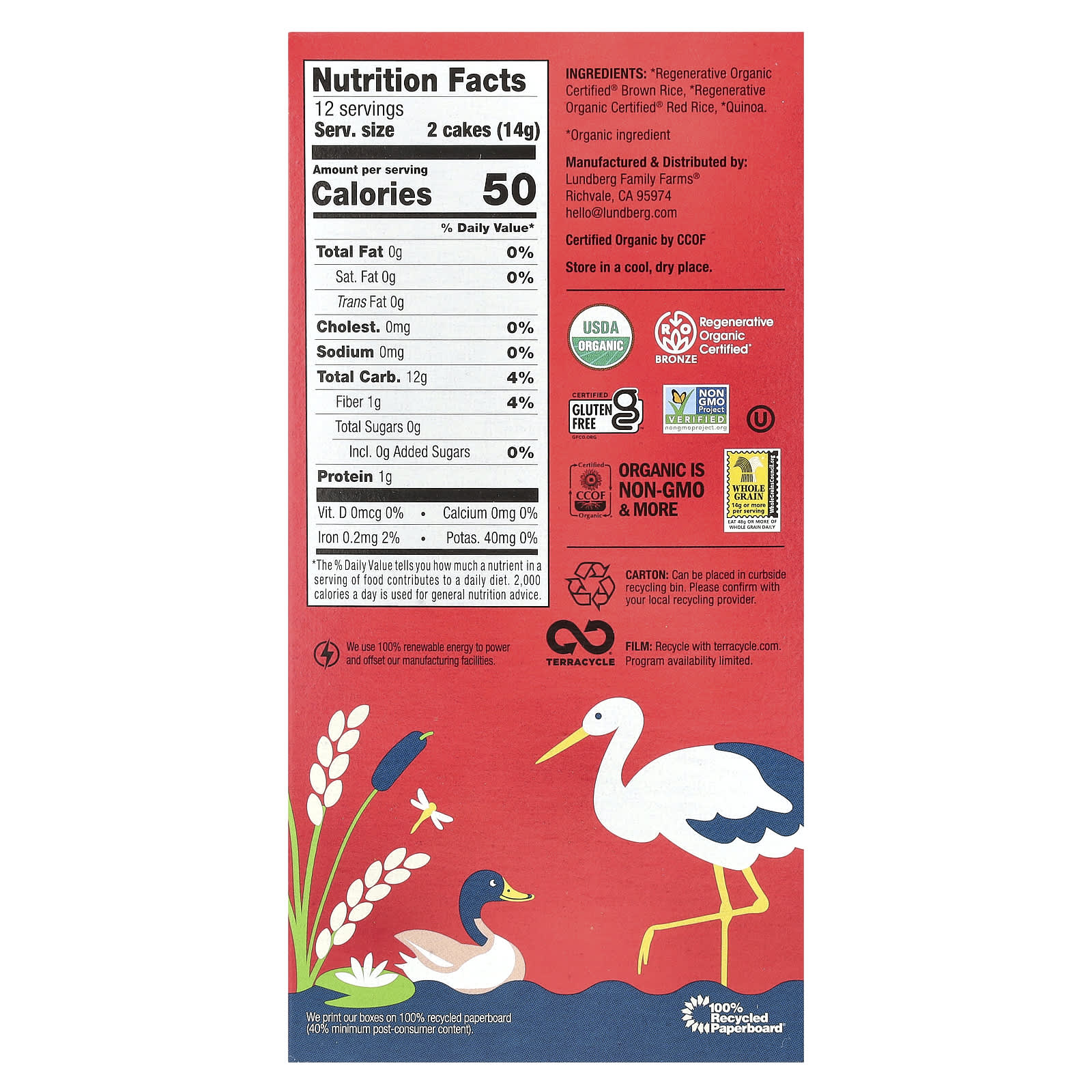 Lundberg, Organic Thin Brown Rice Cakes, Red Rice & Quinoa, 6 oz (168 g) - Image 2