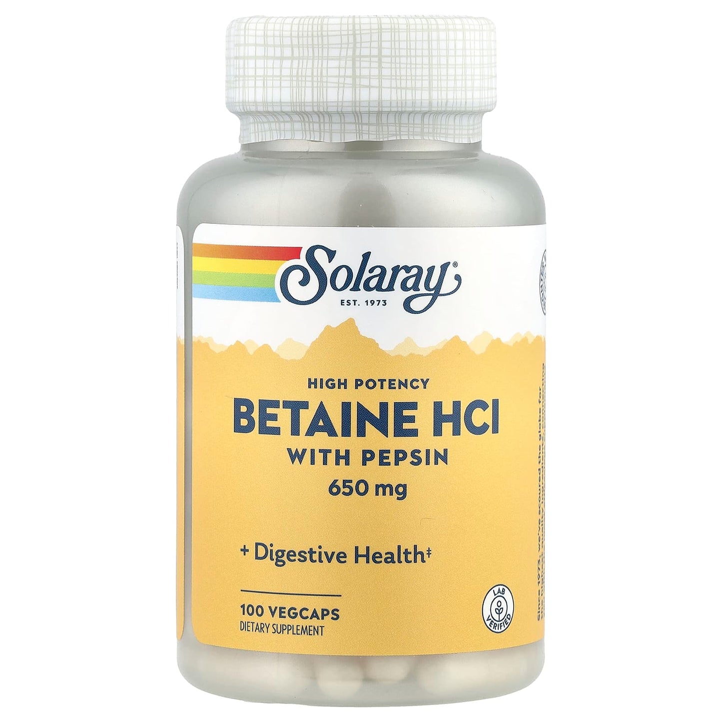 Solaray, High Potency Betaine HCl with Pepsin, 100 VegCaps - Image 1