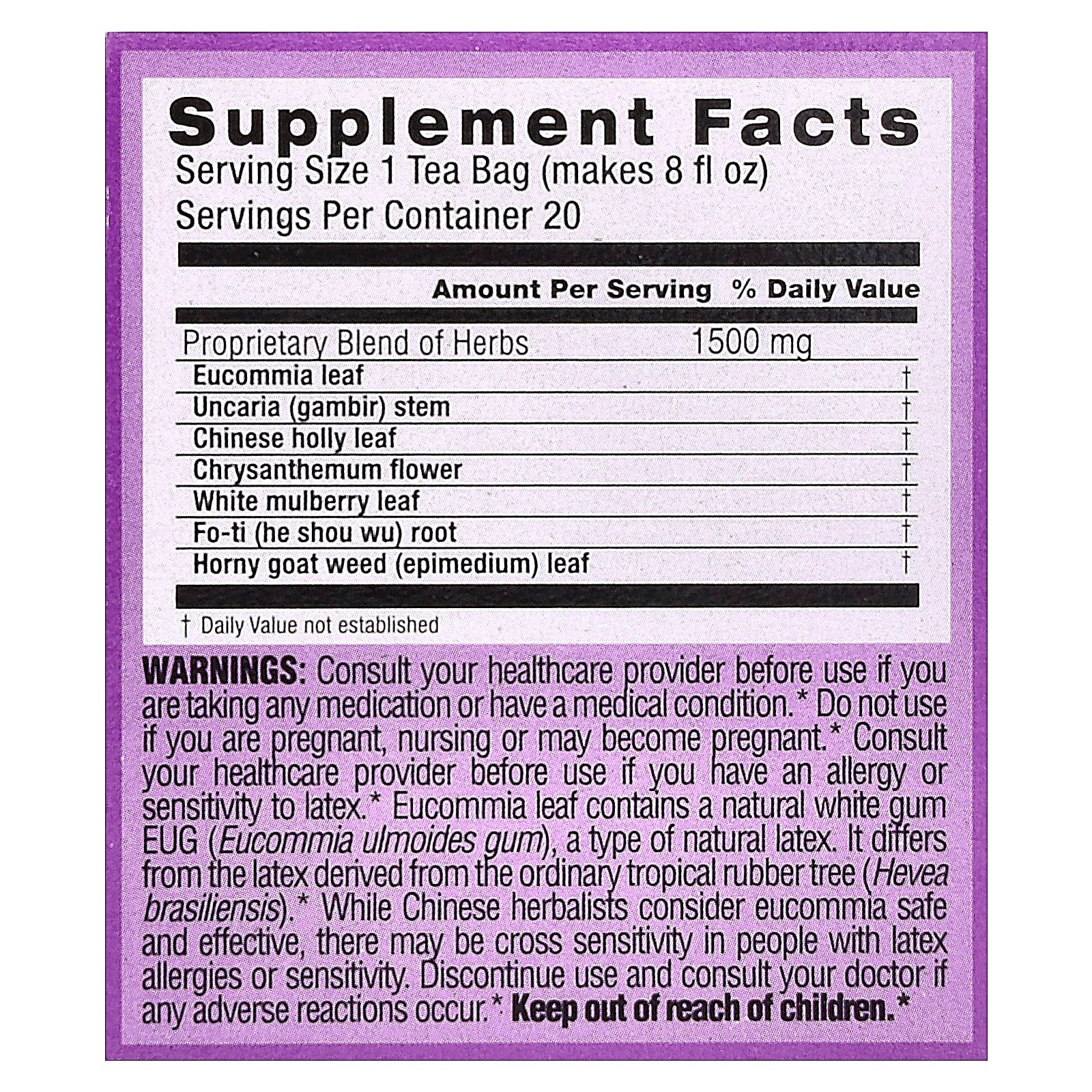 Triple Leaf Tea, Herbal Tea, Blood Pressure, 20 Tea Bags, 1.06 oz (30 g) - Image 2