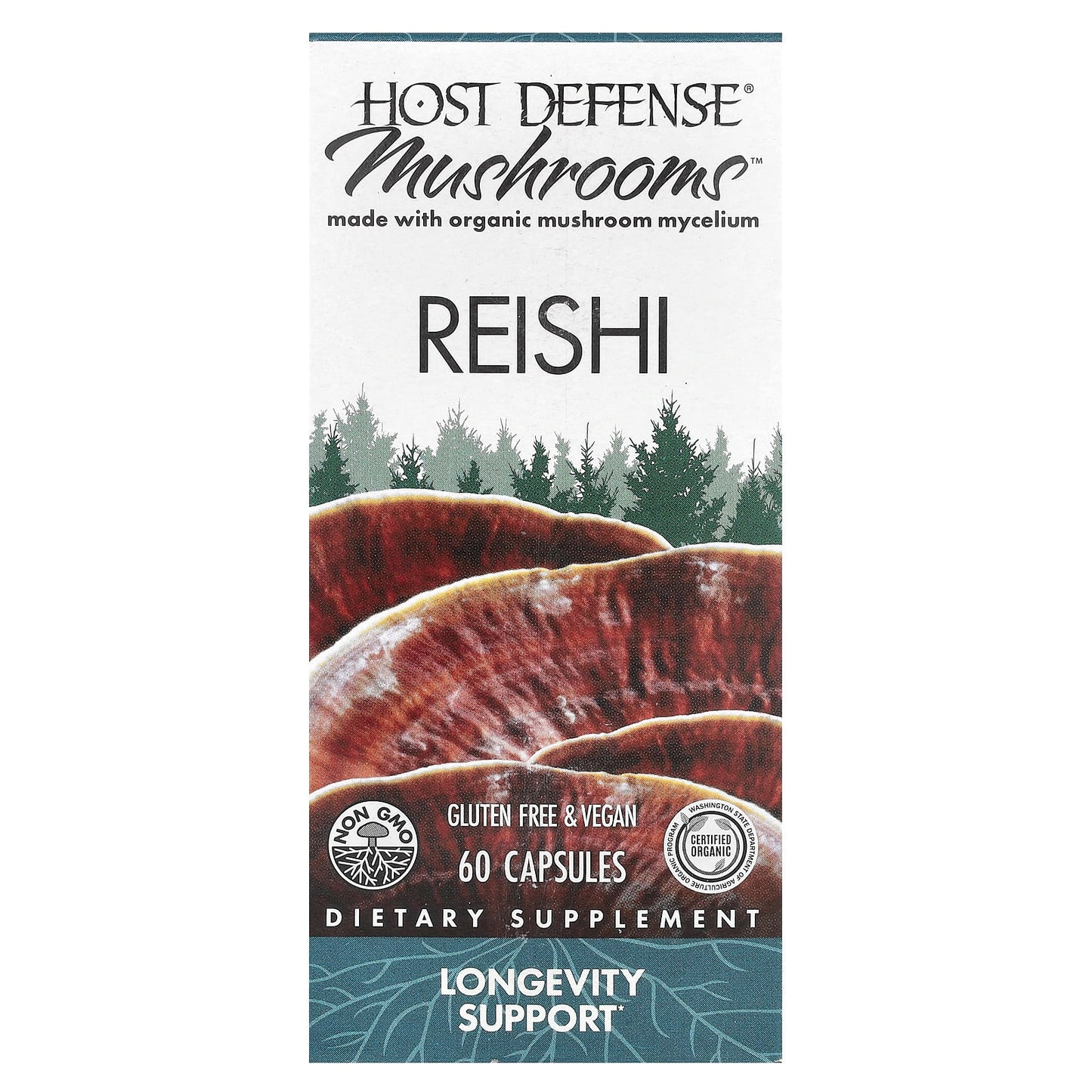 Host Defense Reishi Mushrooms for Longevity Support - 60 Capsules - Image 1