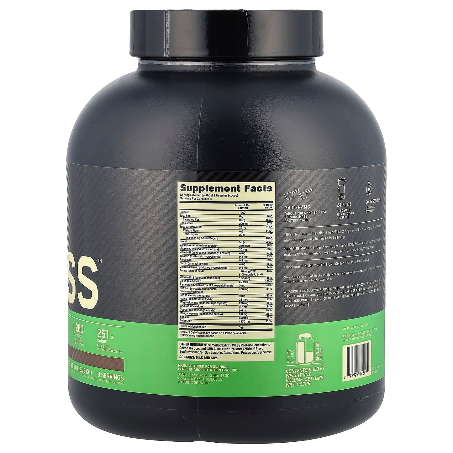 Optimum Nutrition, Serious Mass™, Chocolate, 6 lb (2.72 kg) - Image 2