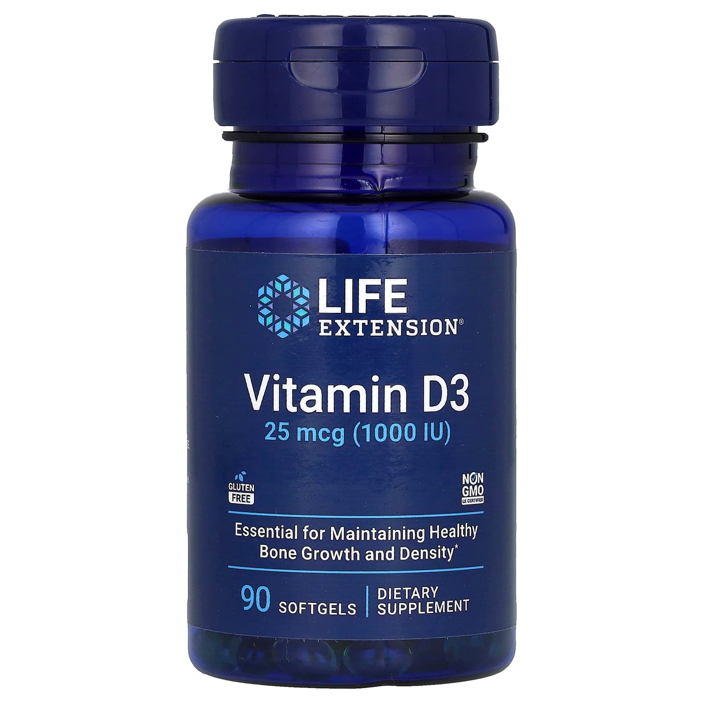 Life Extension, Vitamin D3, 25 mcg (1,000 IU), 90 Softgels - Image 1
