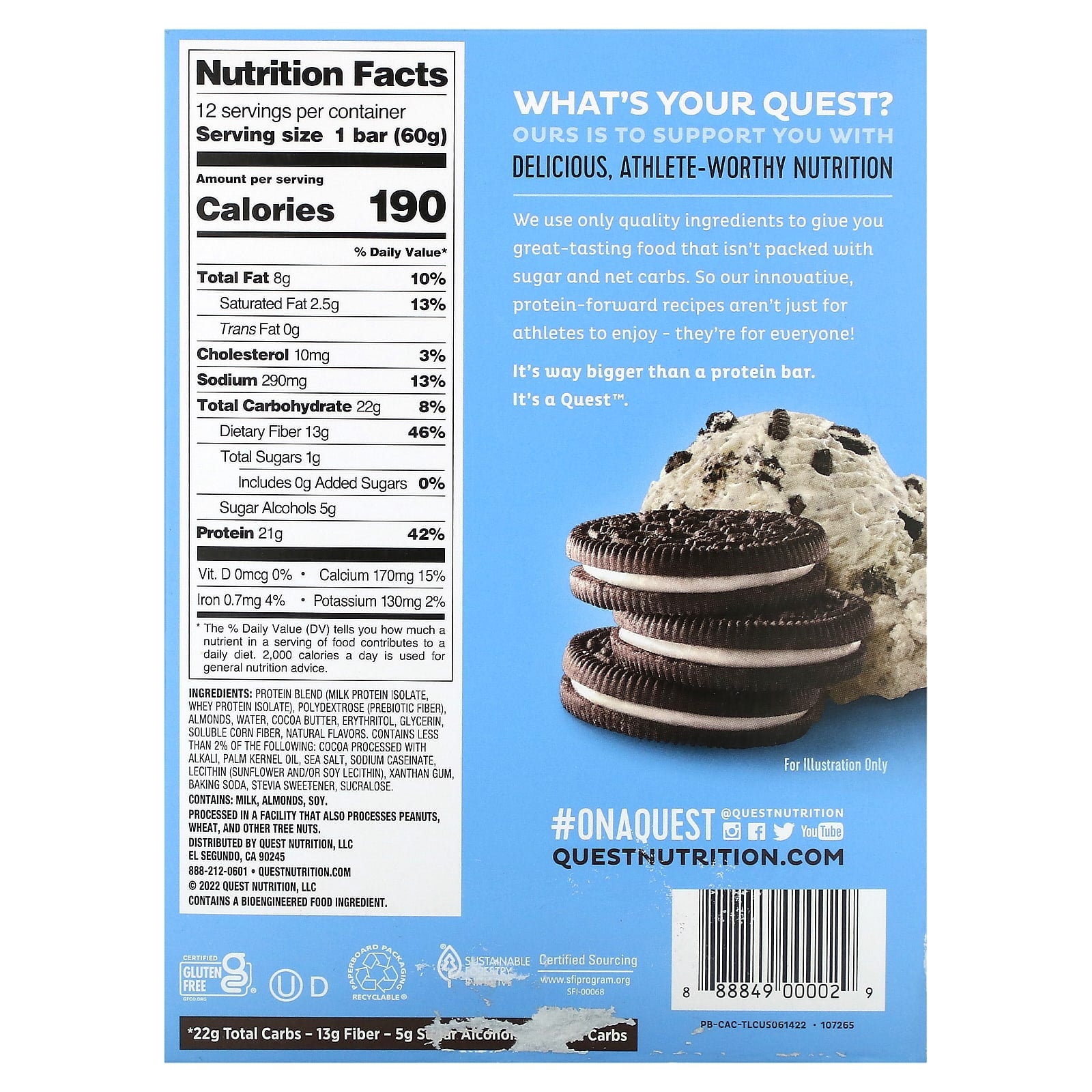 Quest Nutrition, Protein Bar, Cookies & Cream, 12 Bars, 2.12 oz (60 g) Each - Image 2