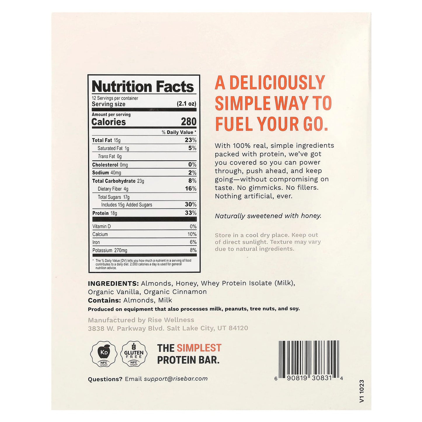 Rise Bar, Protein Bar, Honey Cinnamon, 12 Bars, 2.1 oz (60 g) Each - Image 2