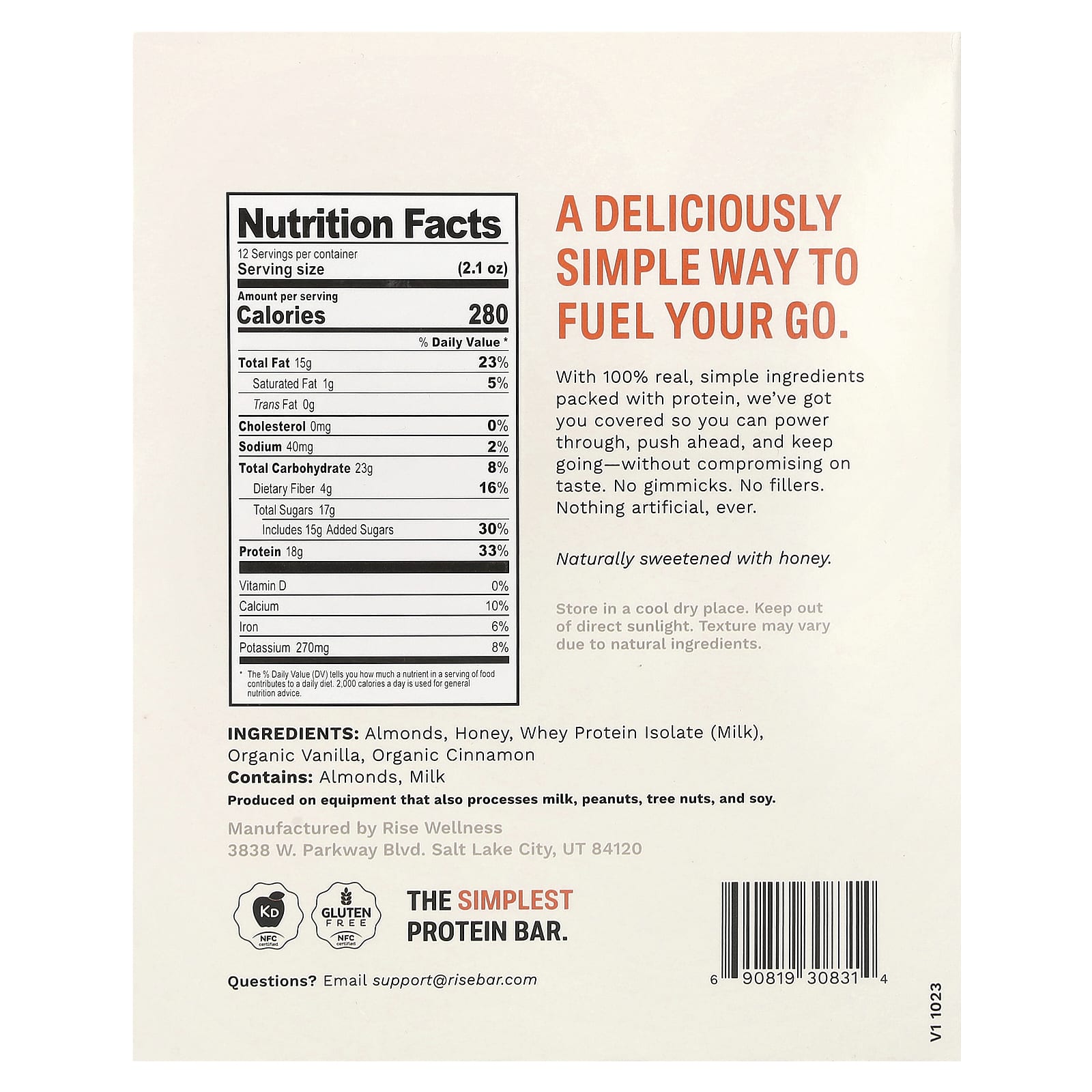 Rise Bar, Protein Bar, Honey Cinnamon, 12 Bars, 2.1 oz (60 g) Each - Image 2