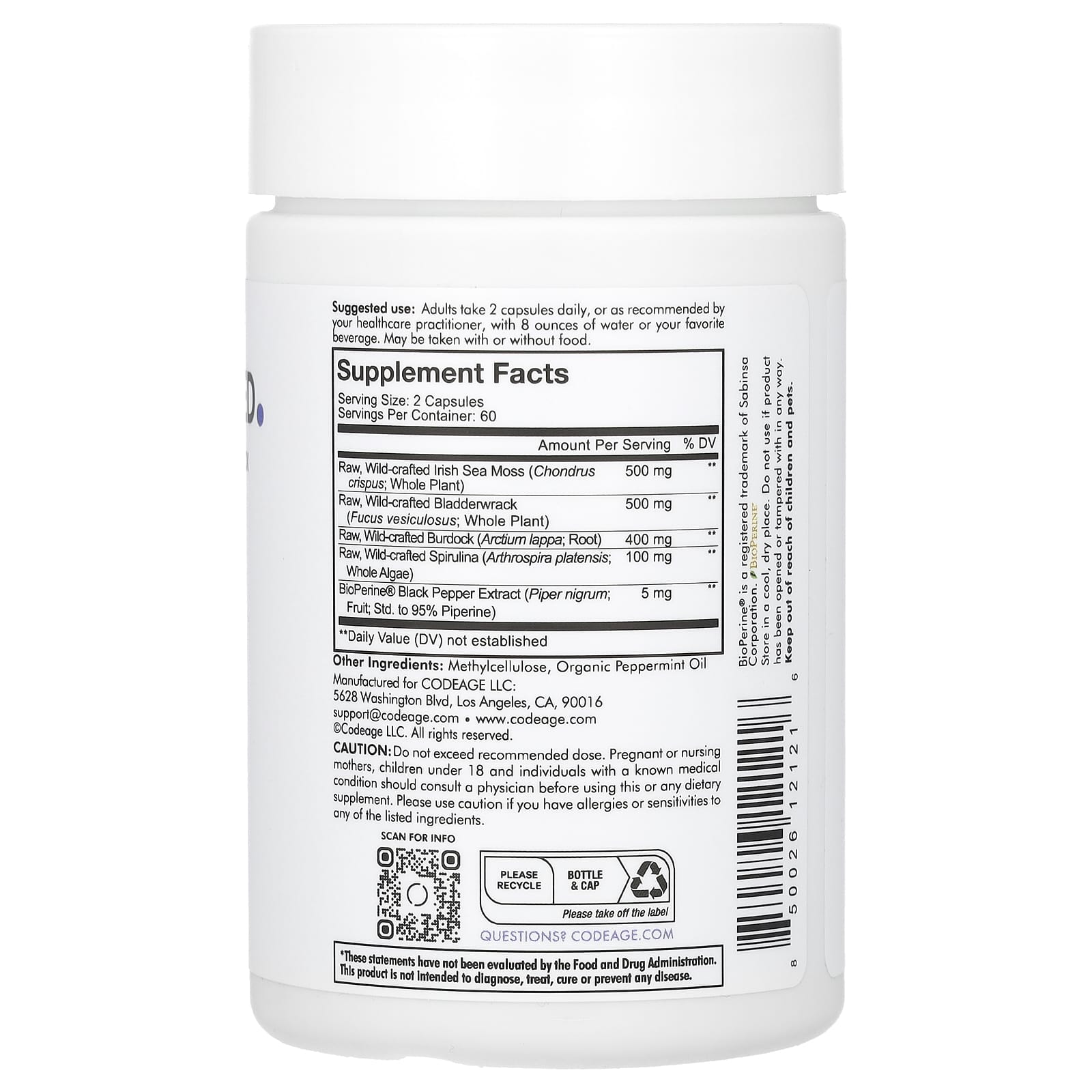 Boost Your Health with Wildcrafted Sea Moss Supplements by CodeAge, 120 Capsules - Image 2