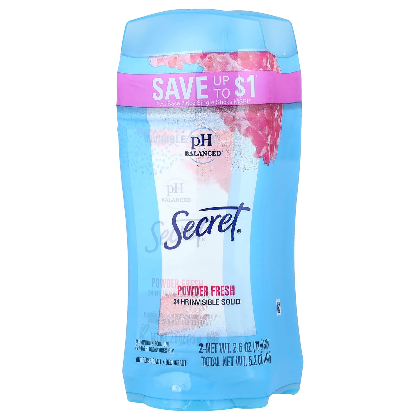 Secret, pH Balanced Invisible Solid Antiperspirant/Deodorant, Powder Fresh, Twin Pack, 2.6 oz (73 g) Each - Image 2