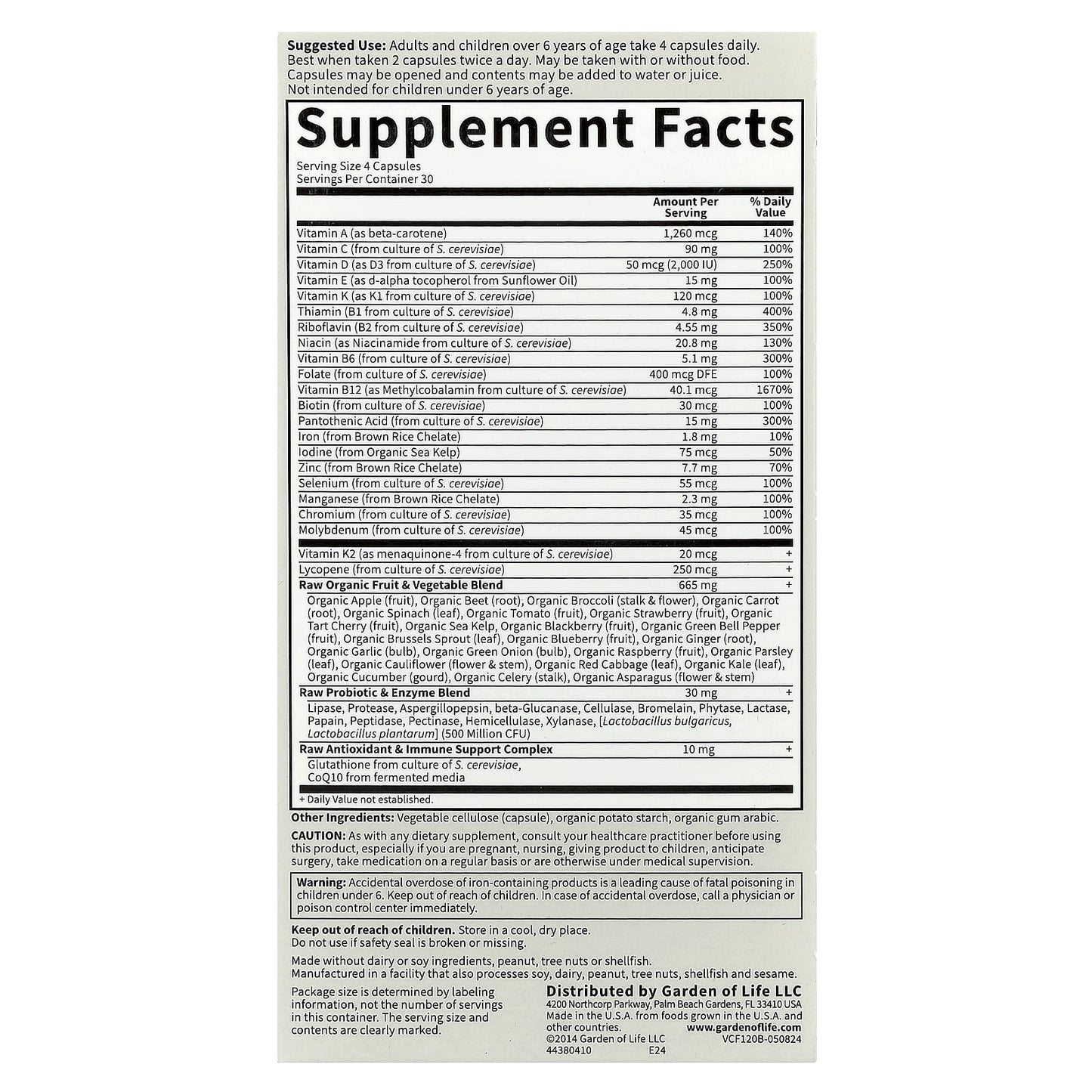 Garden of Life Vitamin Code Family Whole Food Multivitamin 120 Capsules - Image 2