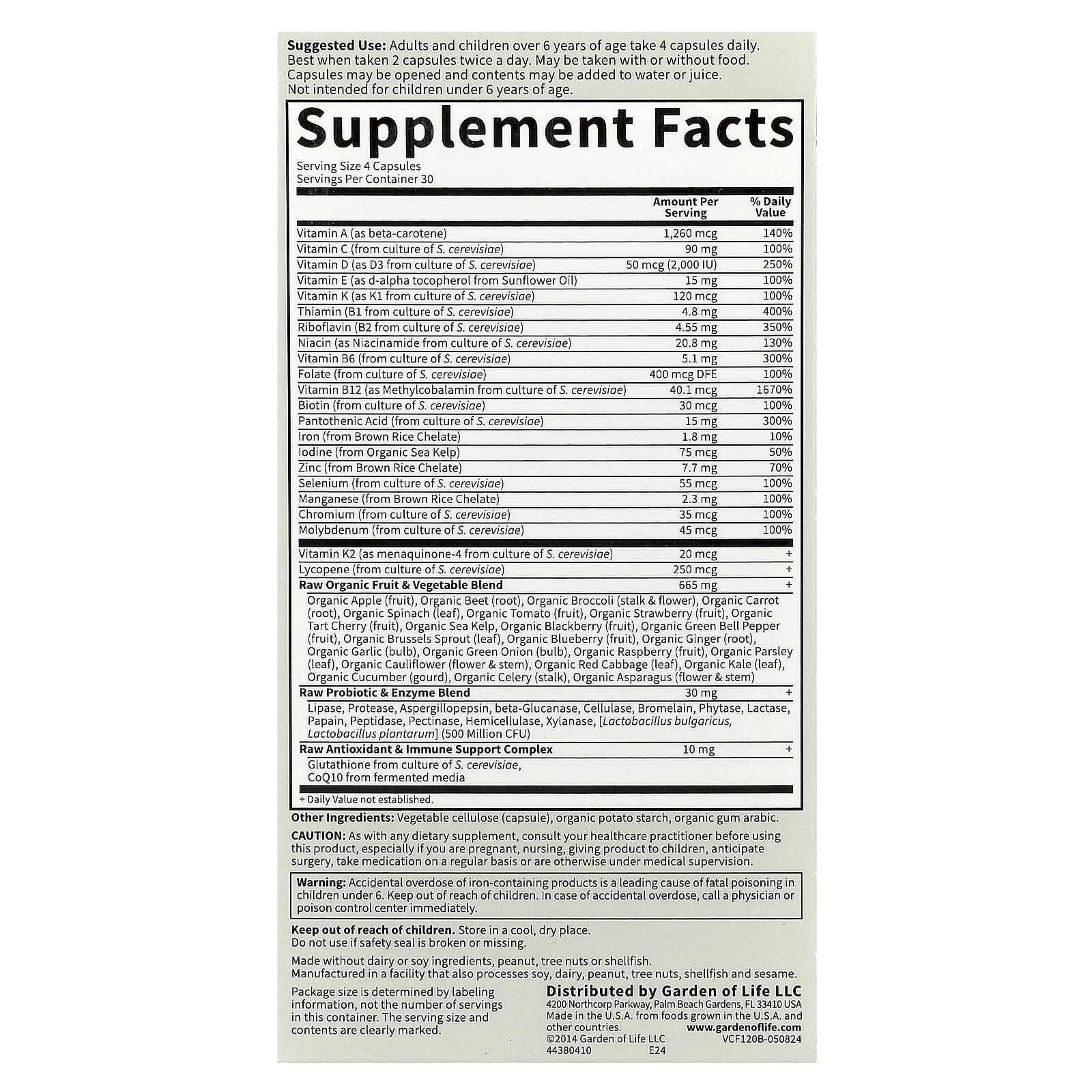 Garden of Life Vitamin Code Family Whole Food Multivitamin 120 Capsules - Image 2