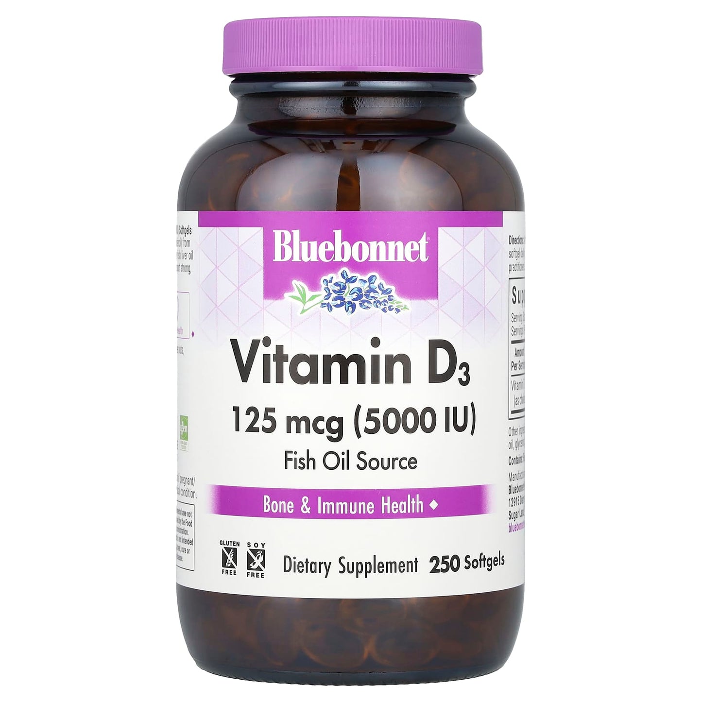 Vitamin D3 125 mcg (5000 IU) Softgels for Bone Health & Immunity by Bluebonnet Nutrition - Image 1