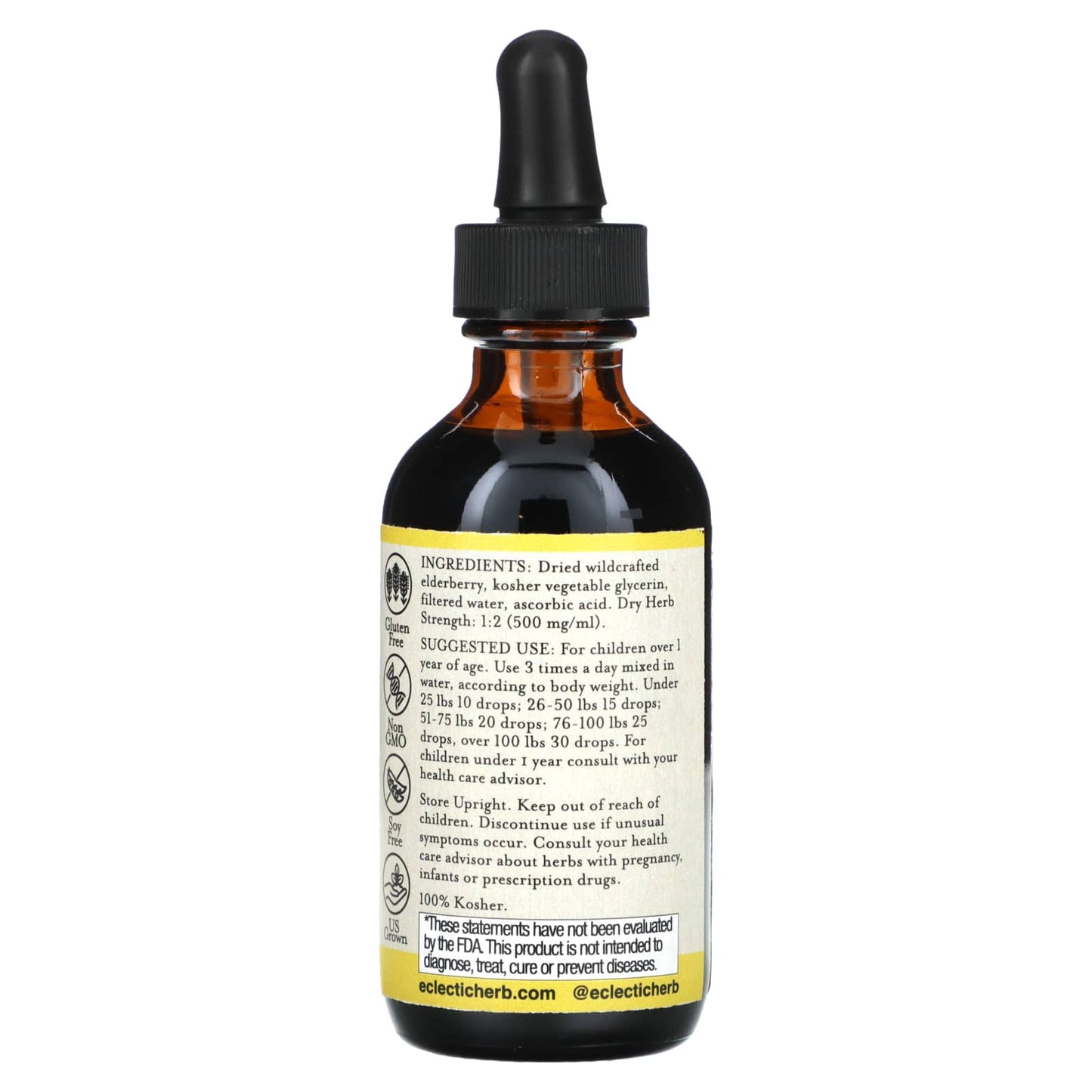 Elderberry Kid's Herbal Glycerite for Immune Support, Gluten Free, 500mg, 2 fl oz - Image 2