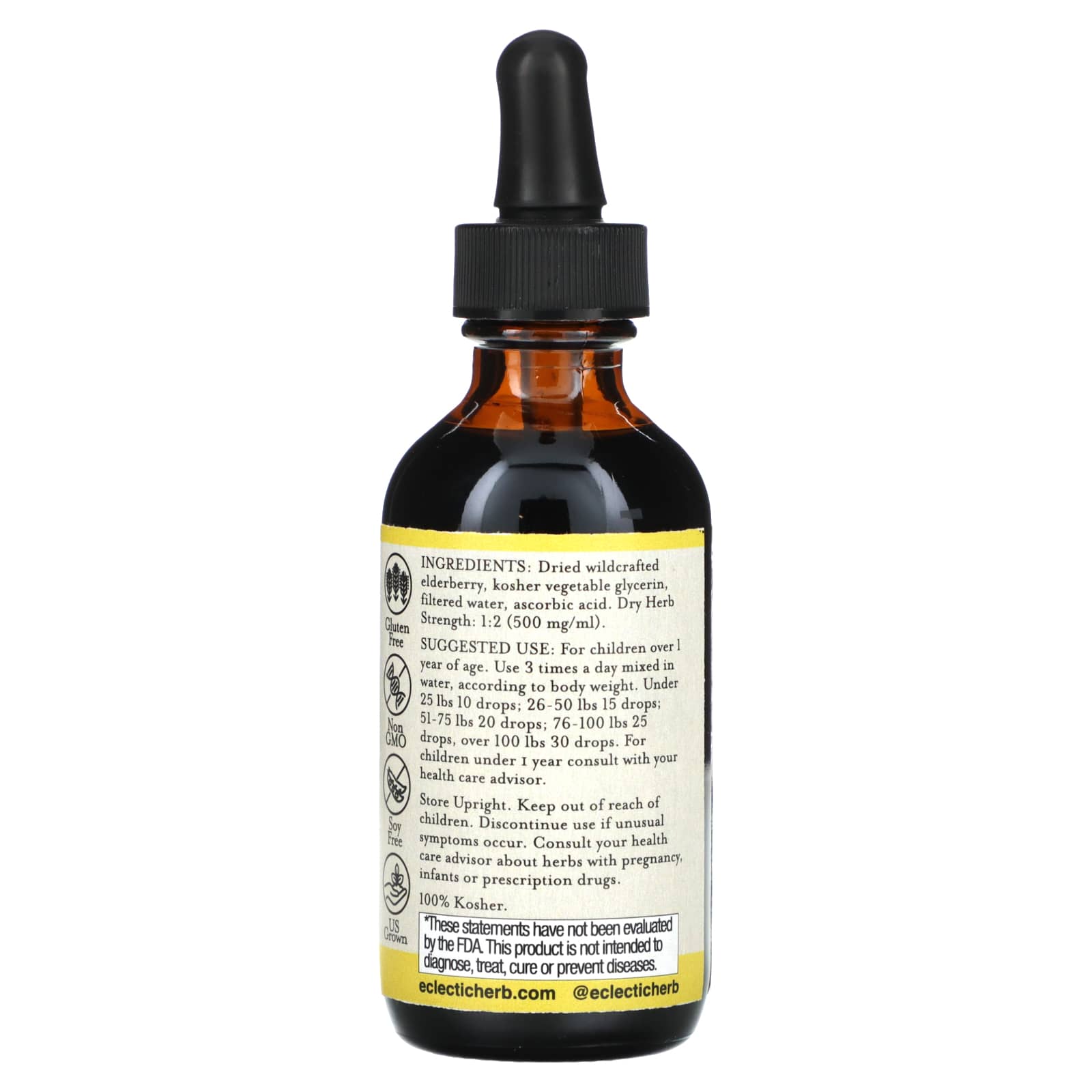 Elderberry Kid's Herbal Glycerite for Immune Support, Gluten Free, 500mg, 2 fl oz - Image 2