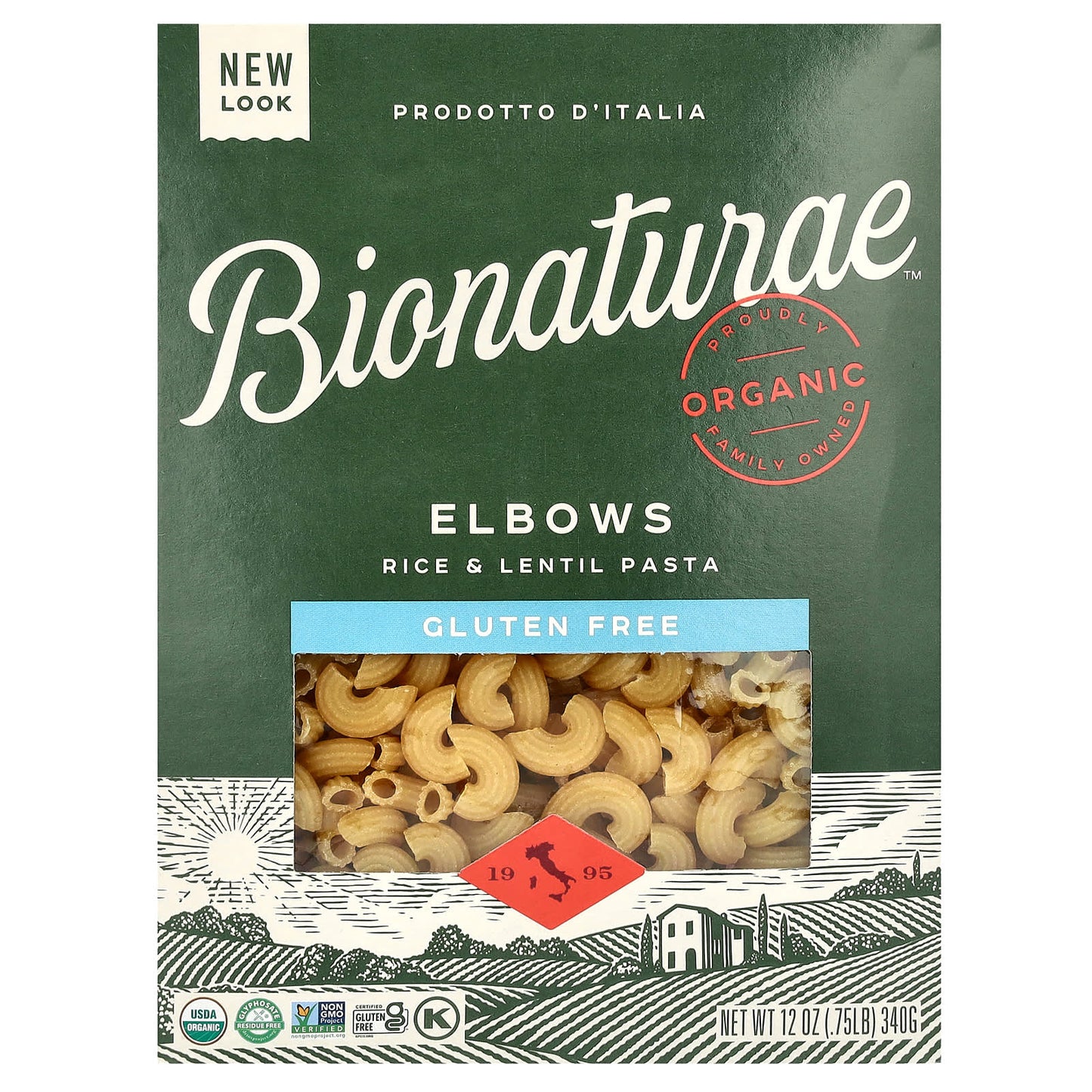 Gluten-Free Rice & Lentil Pasta Elbows by Bionaturae, 12 oz (340g) - Image 1