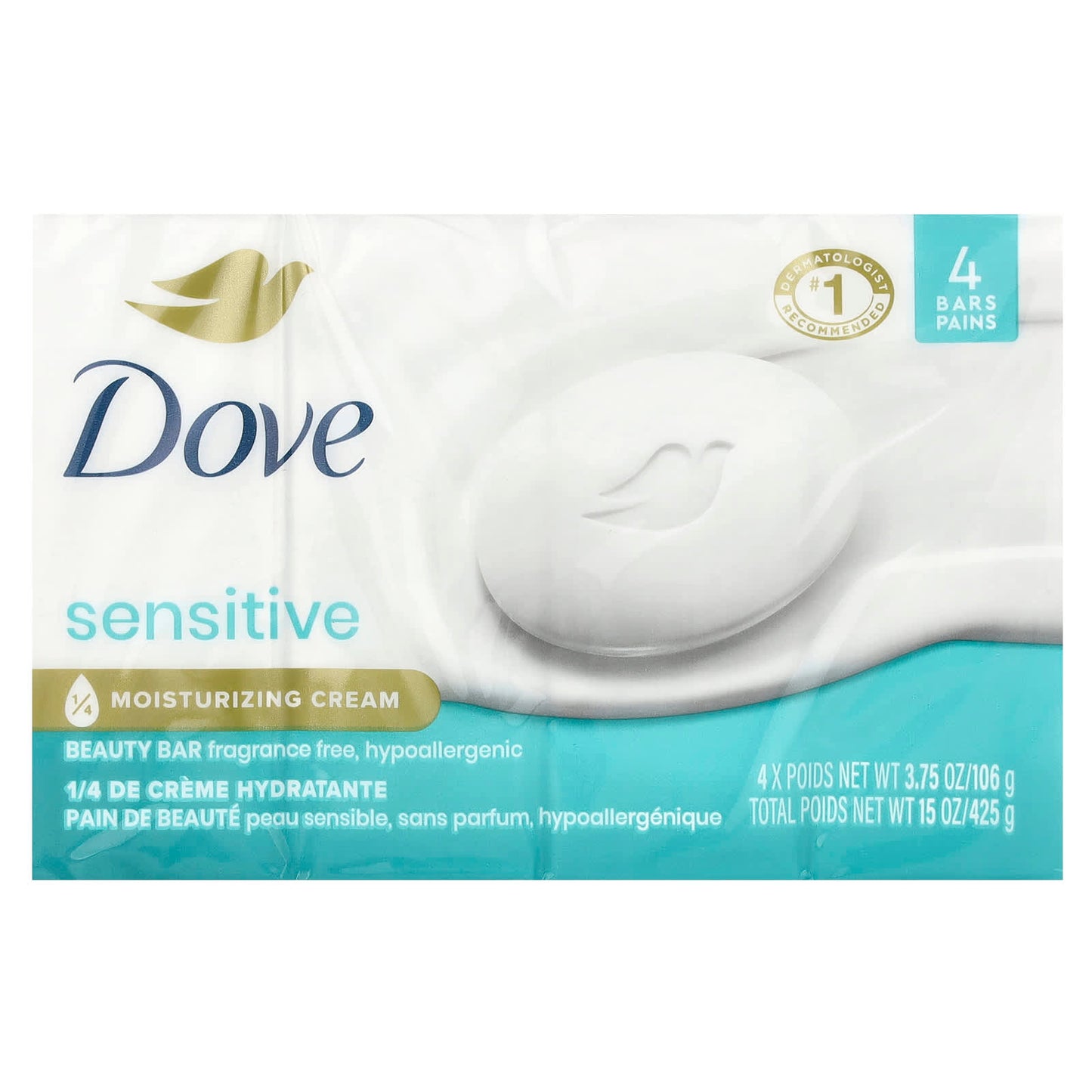 Fragrance-Free Dove Soap Bars for Sensitive Skin, 4-Pack, 3.75 oz Each - Image 2