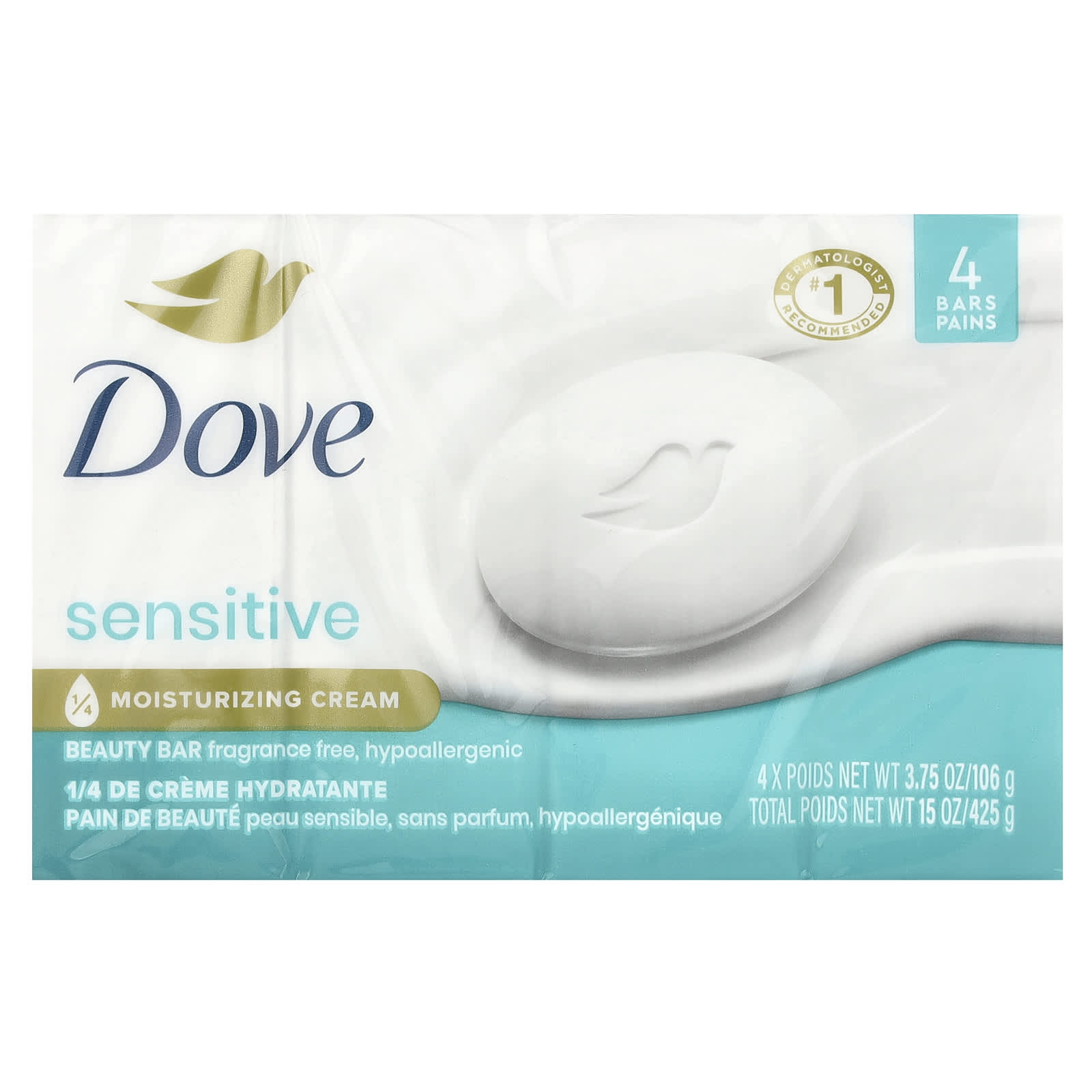 Fragrance-Free Dove Soap Bars for Sensitive Skin, 4-Pack, 3.75 oz Each - Image 2