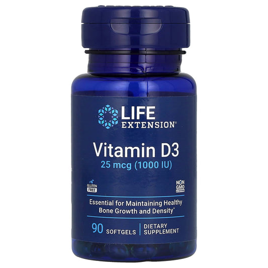Life Extension, Vitamin D3, 25 mcg (1,000 IU), 90 Softgels - Image 1