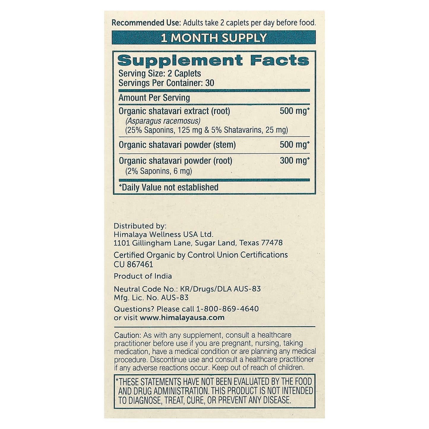 Himalaya Organic Shatavari, 60 Caplets for Menstrual Balance - Image 2