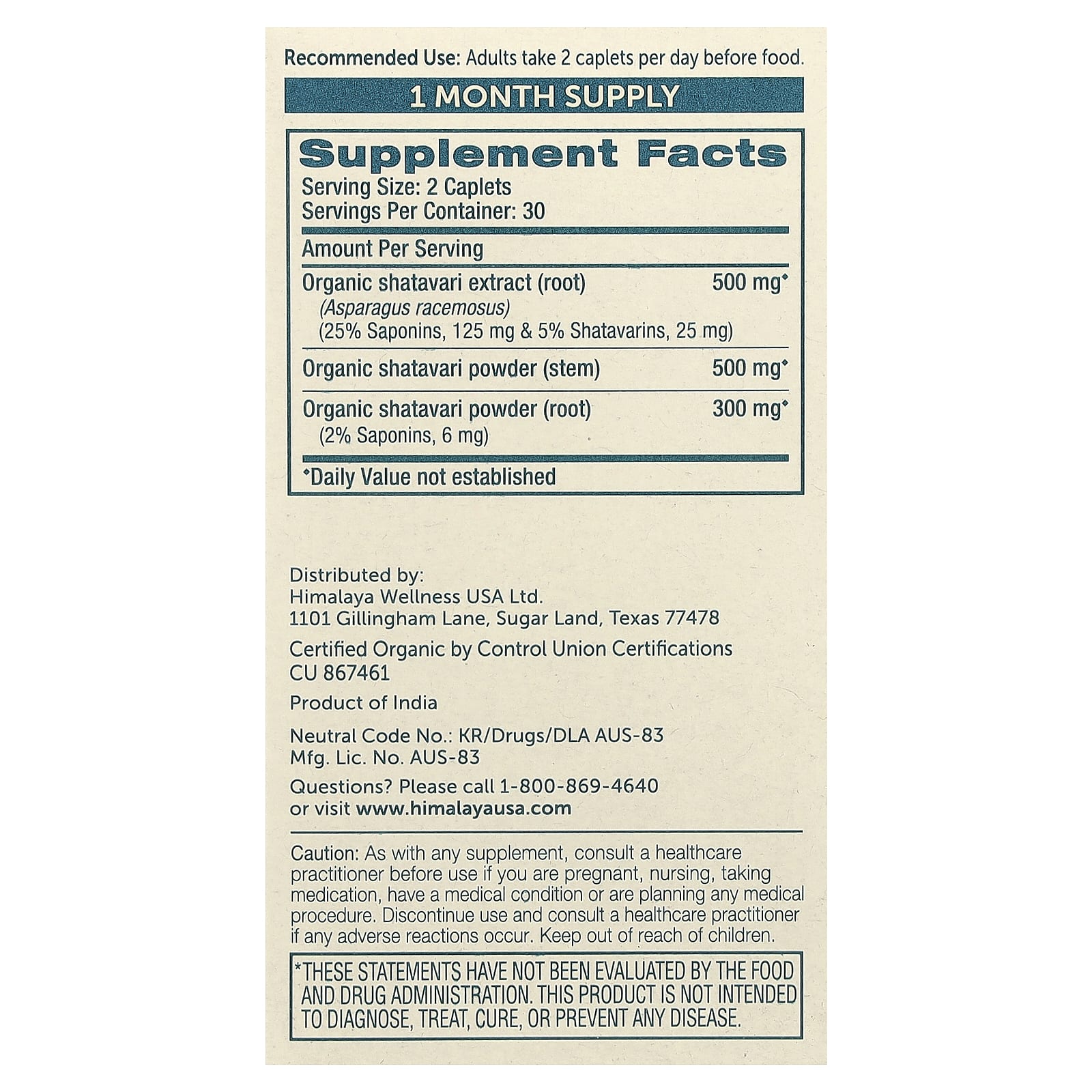 Himalaya Organic Shatavari, 60 Caplets for Menstrual Balance - Image 2