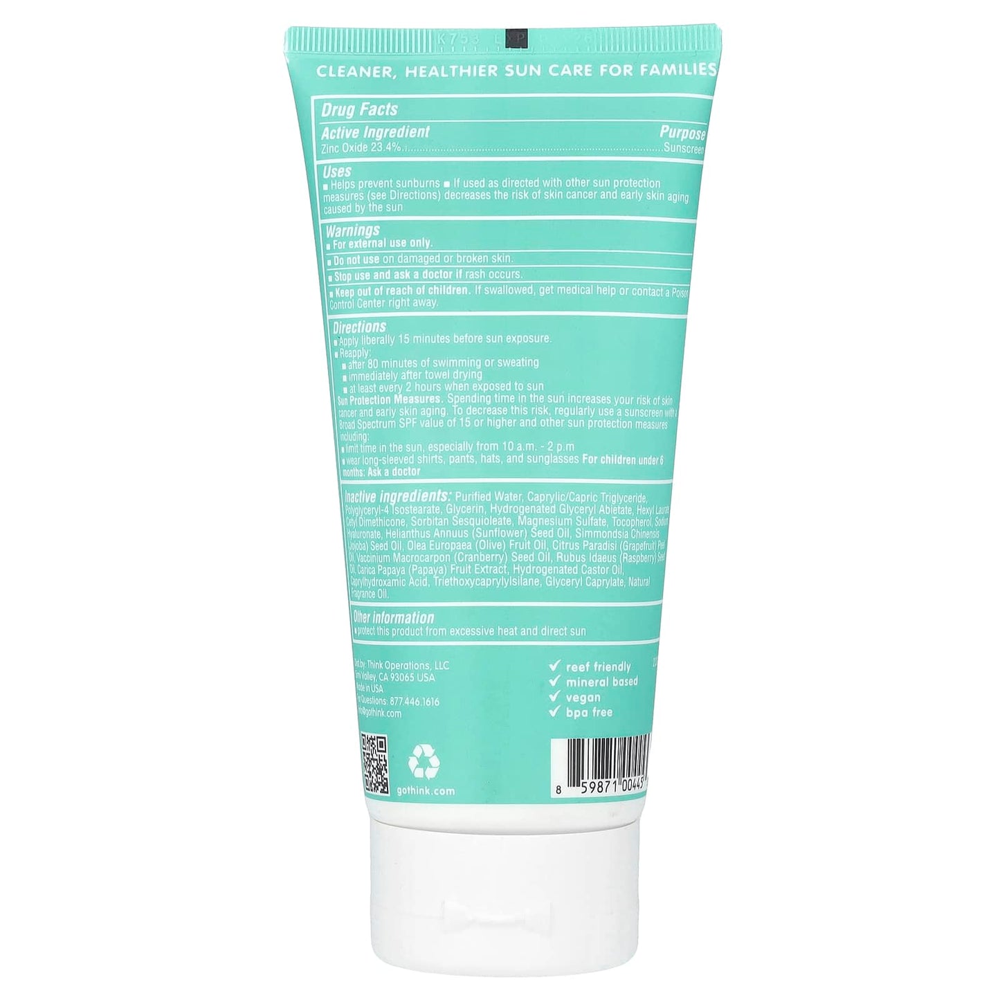 think, Thinkids, Zinc Oxide Sunscreen, SPF 50, 6 fl oz (177 ml) - Image 2