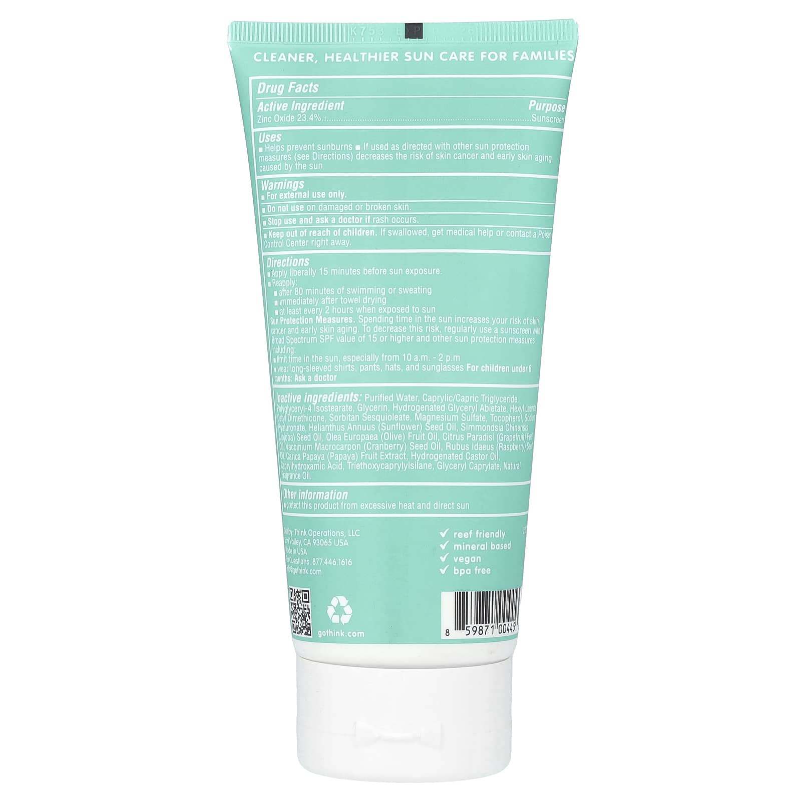 think, Thinkids, Zinc Oxide Sunscreen, SPF 50, 6 fl oz (177 ml) - Image 2