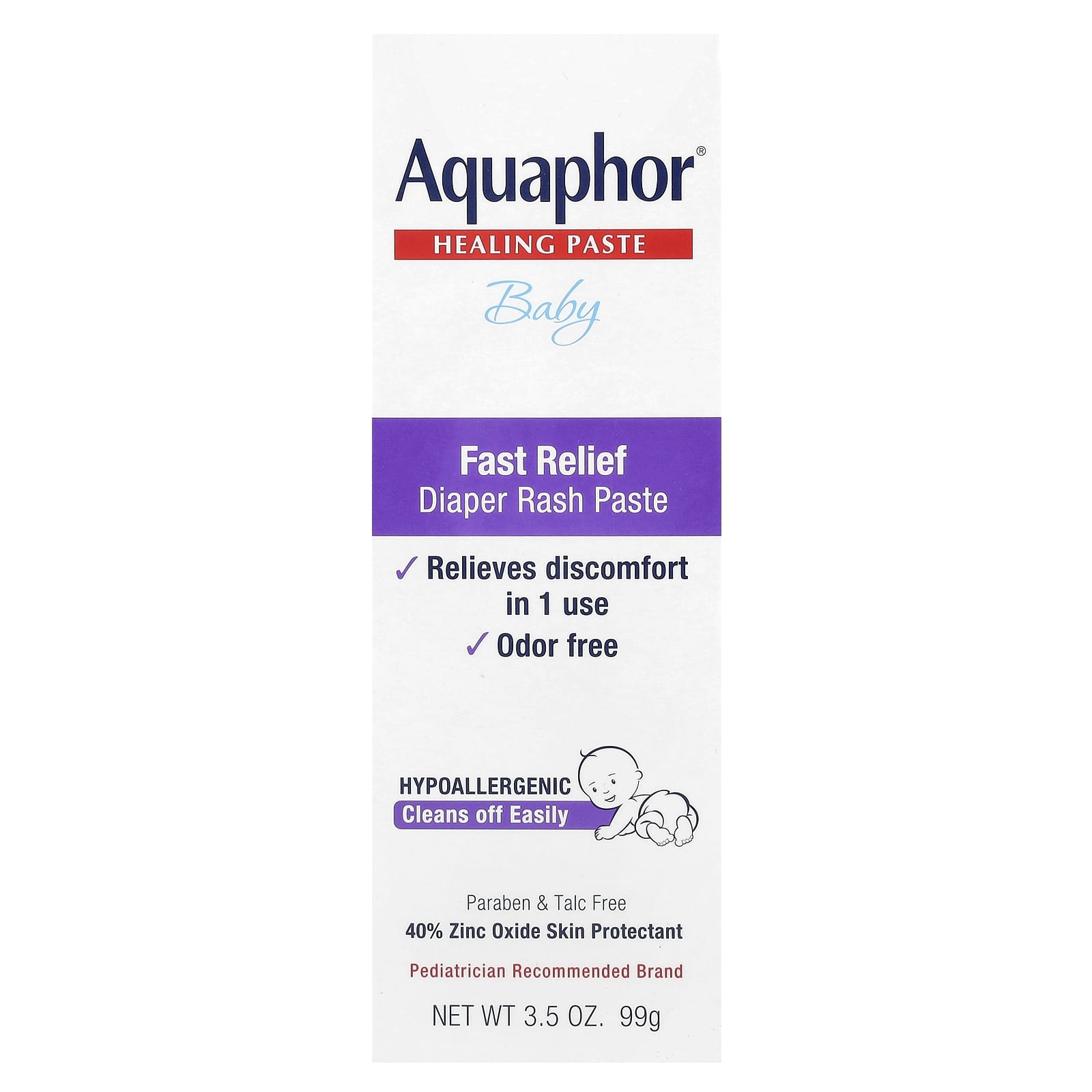 Fast Diaper Rash Relief with Aquaphor 40% Zinc Oxide Paste, 3.5 oz - Image 2