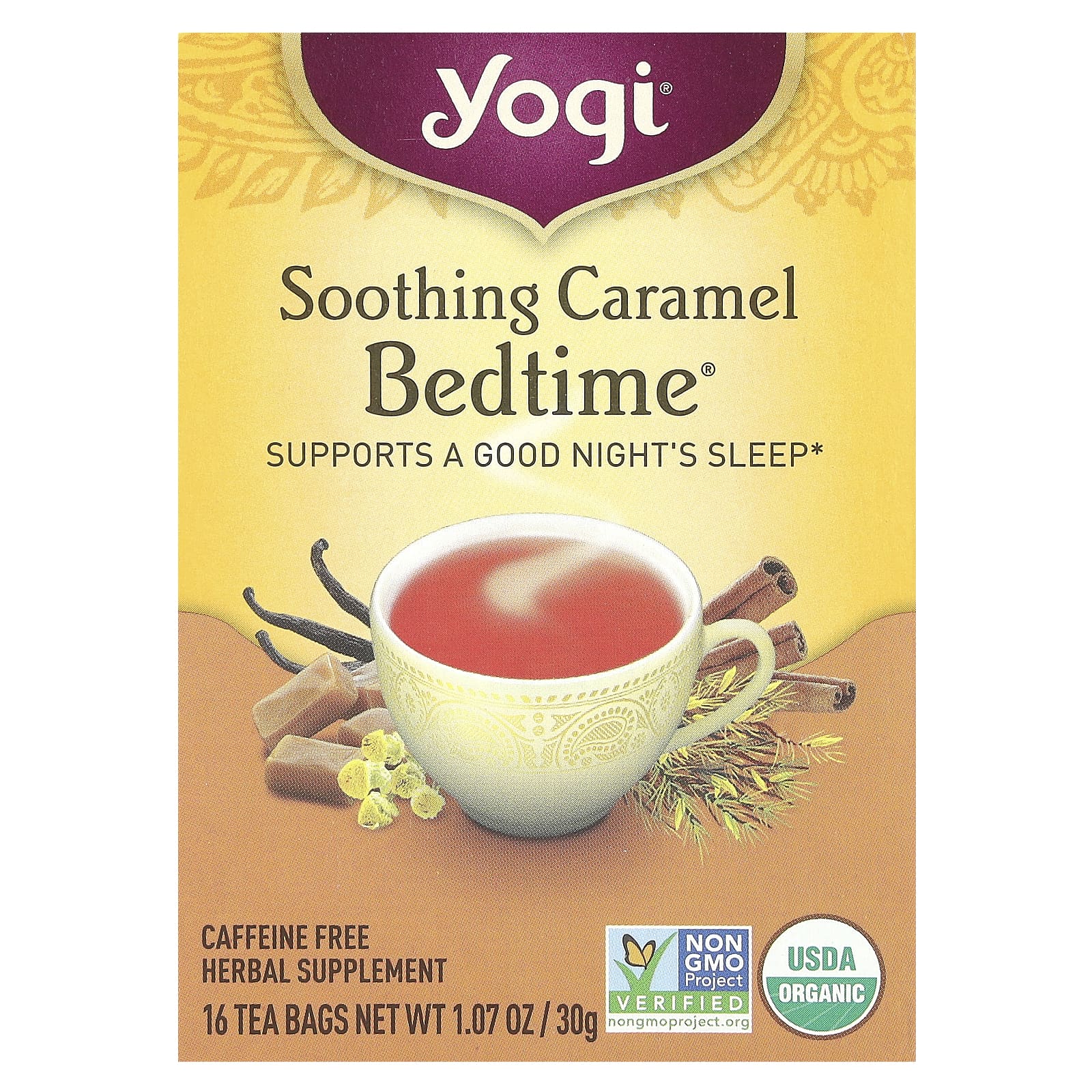 Yogi Tea, Bedtime, Soothing Caramel, Caffeine Free, 16 Tea Bags, 1.07 oz (30 g) - Image 1