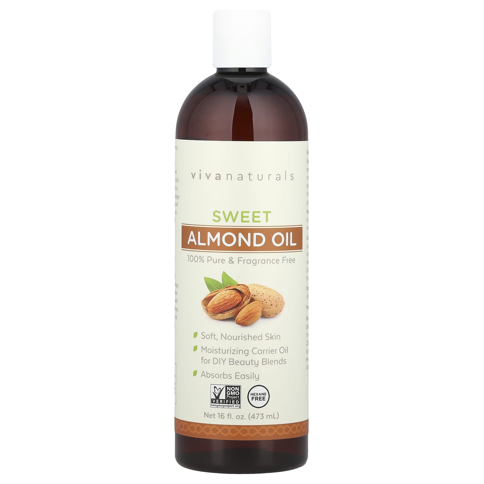 Viva Naturals, Sweet Almond Oil, 16 fl oz (473 ml) - Image 1