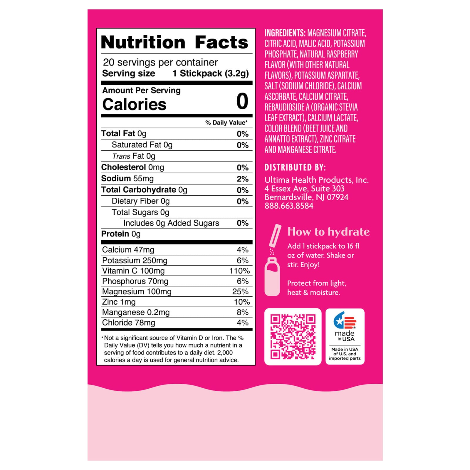 Ultima Replenisher, Electrolyte Mix, Raspberry, 20 Packets, 0.11 oz (3.2 g) Each - Image 2