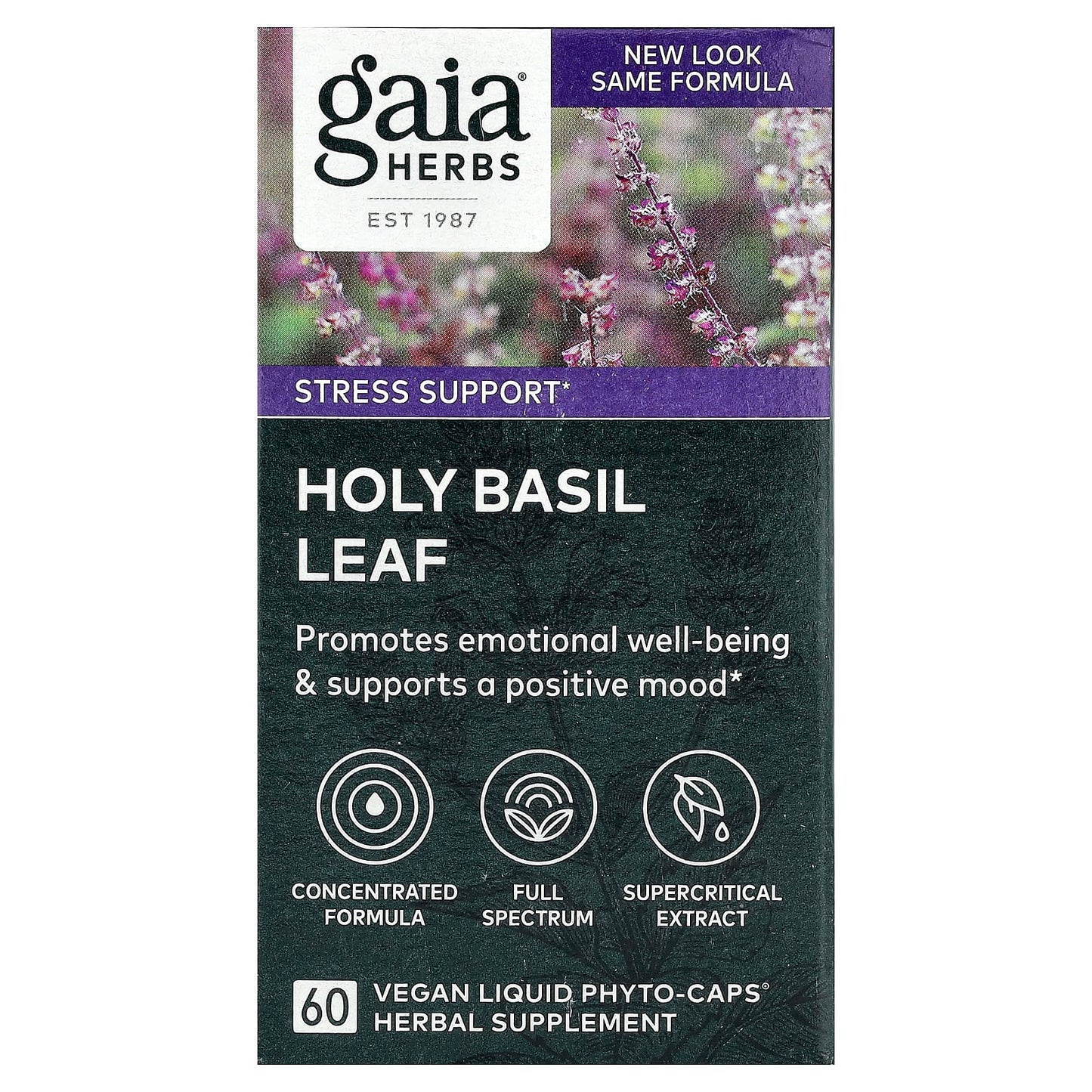 Holy Basil Stress Support Supplement by Gaia Herbs - 60 Vegan Capsules - Image 1