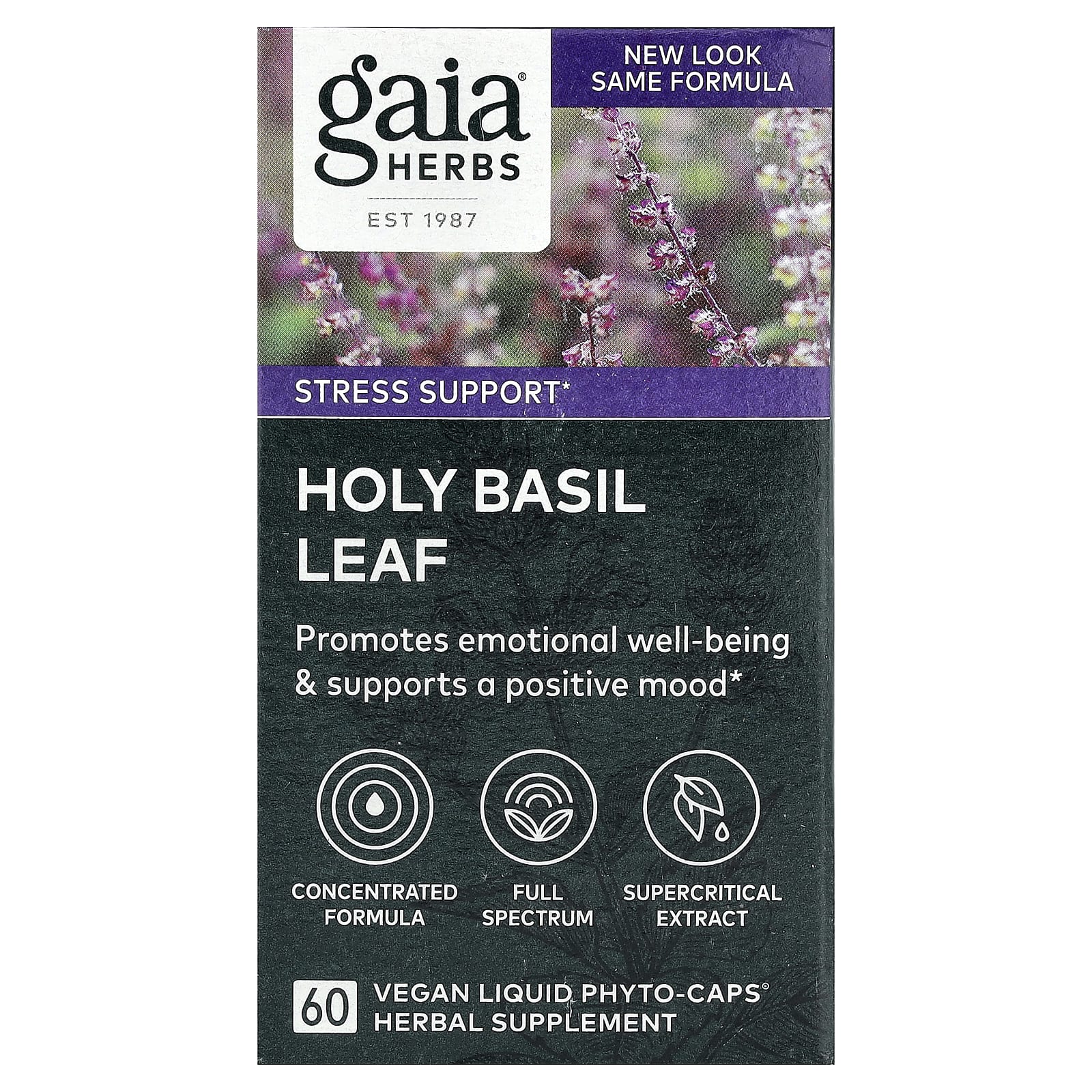 Holy Basil Stress Support Supplement by Gaia Herbs - 60 Vegan Capsules - Image 1