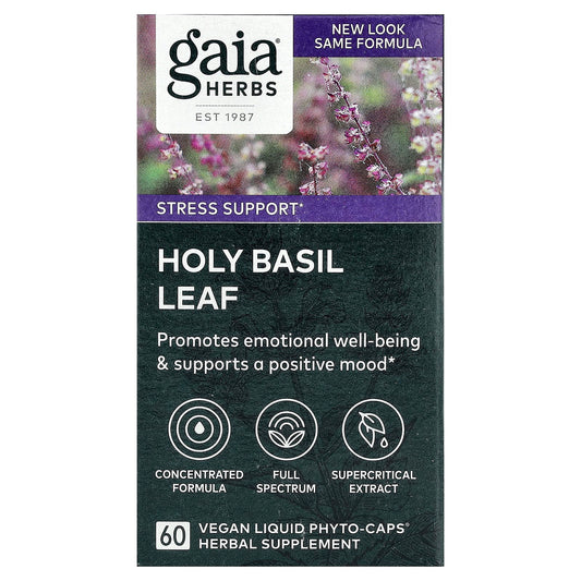 Holy Basil Stress Support Supplement by Gaia Herbs - 60 Vegan Capsules - Image 1