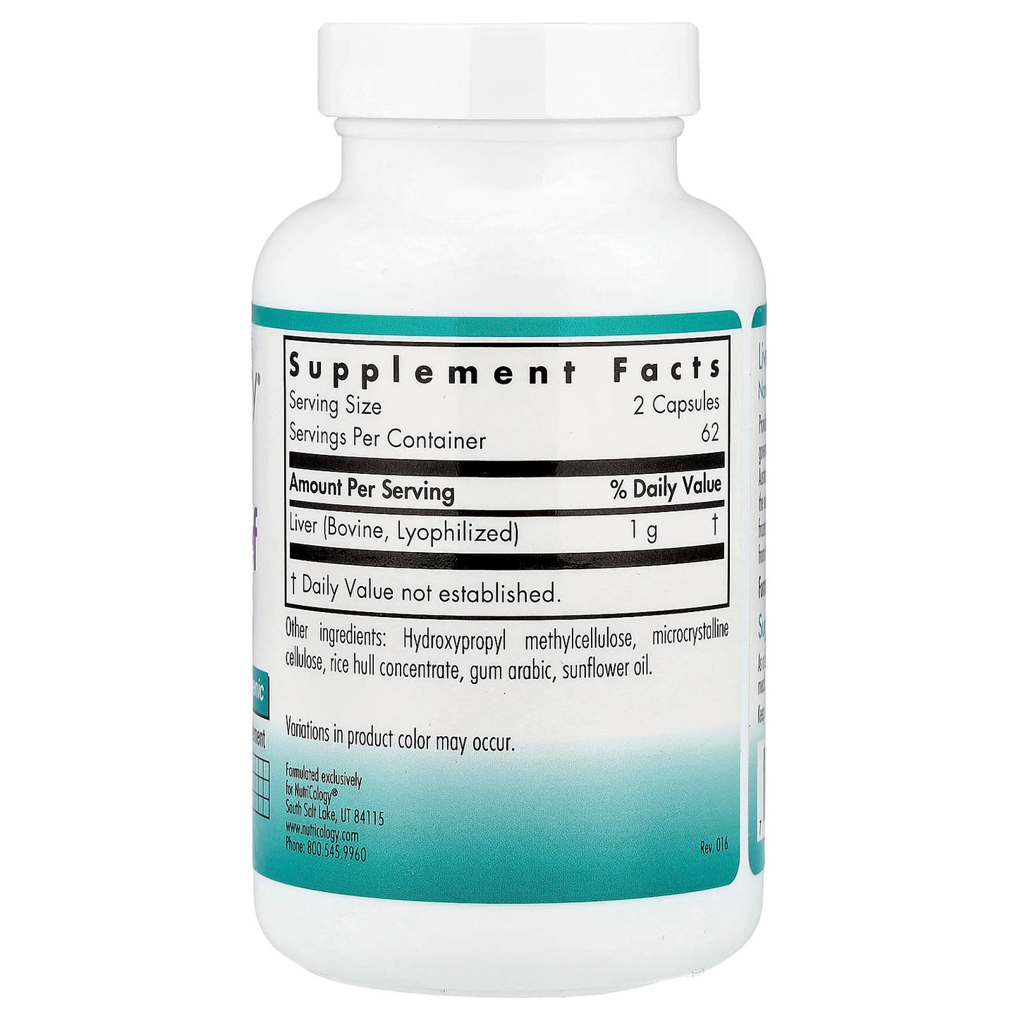 Nutricology, Liver Beef, Natural Glandular, 125 Vegicaps - Image 2