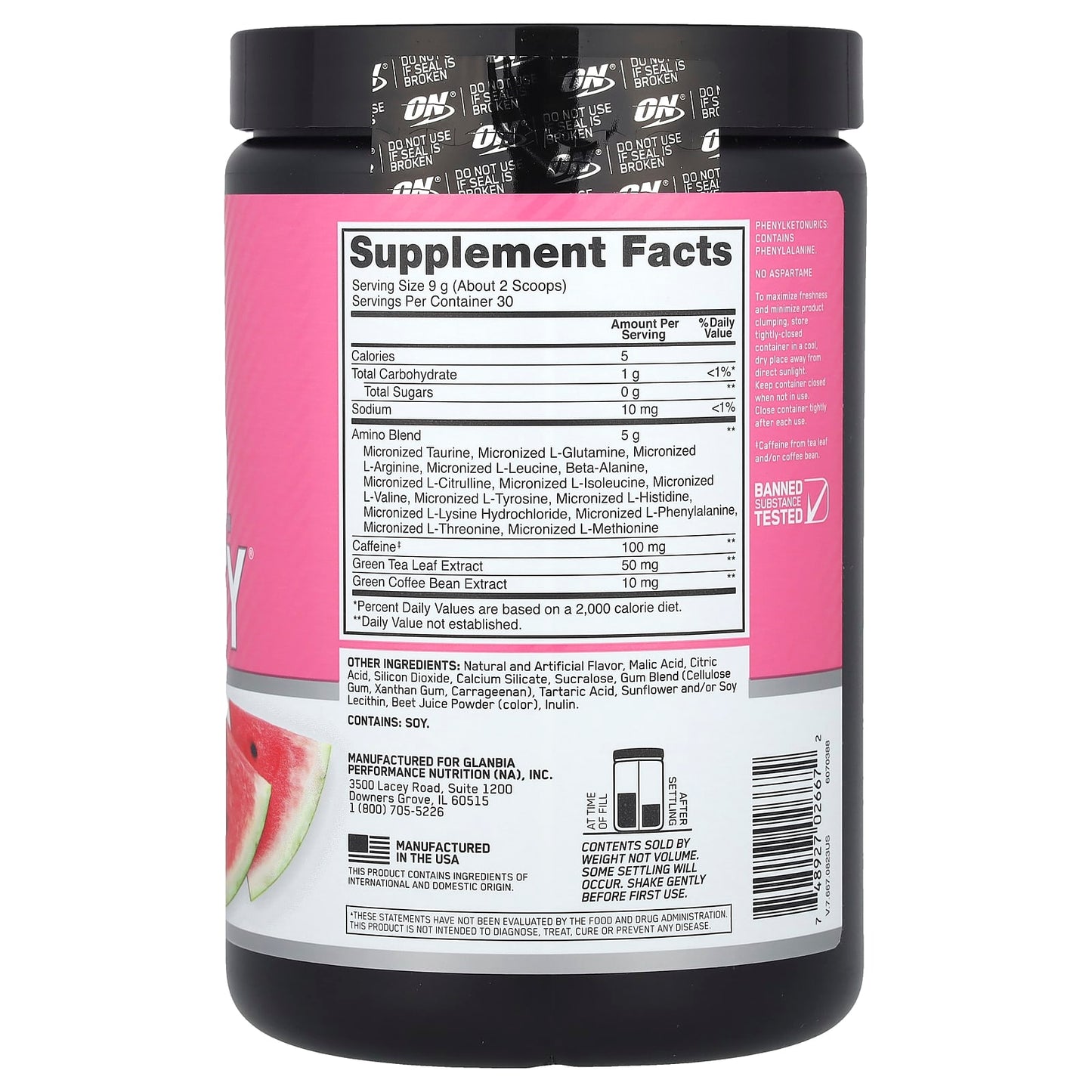 Optimum Nutrition, Essential Amin.O. Energy®, Watermelon, 9.5 oz (270 g) - Image 2